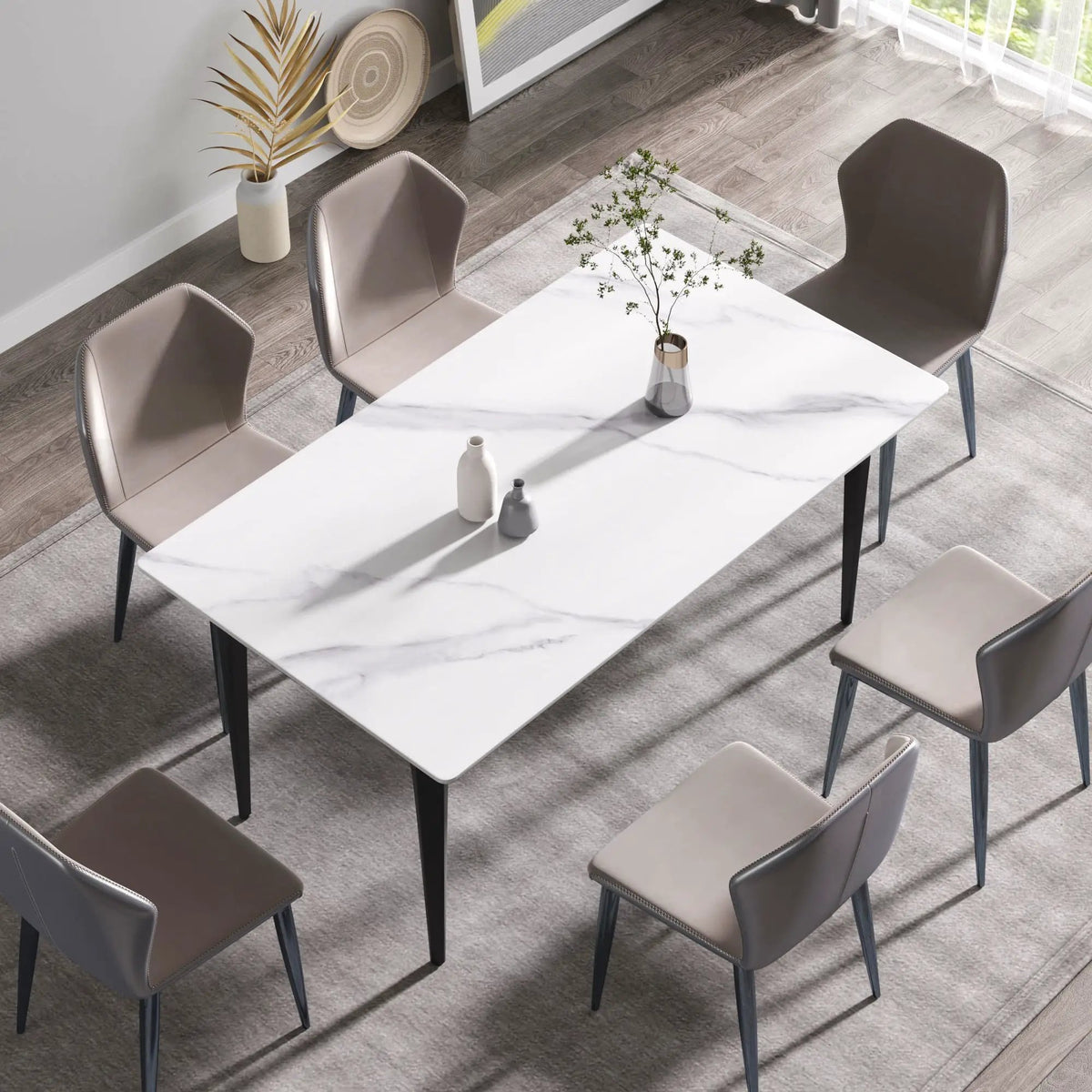 Dining Table | 63 Inch Straight Edge | 12mm Sintered Stone | White Black Frame