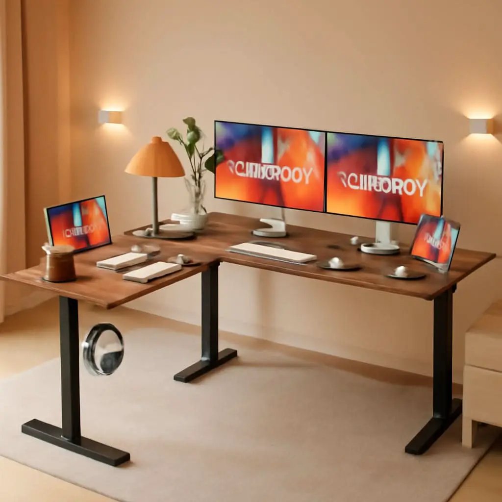 Electric L-Shaped Standing Desk 63 By 55 Inch Rustic Brown from PriceLows™