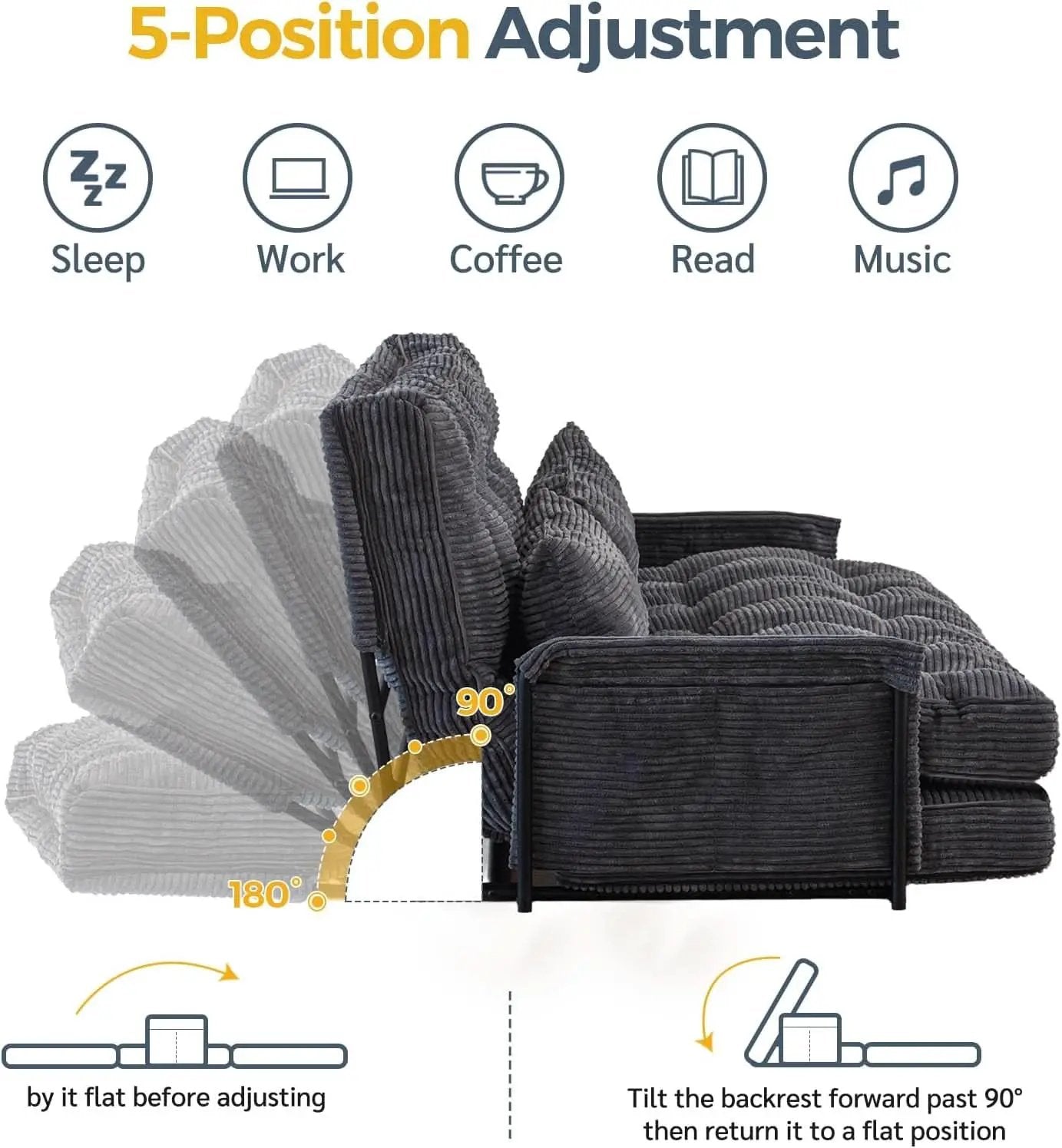 Dark Gray Adjustable Floor Sofa 5 Position Reclining Bed from PriceLows™