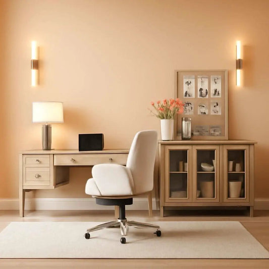 Distressed Oak Farmhouse Executive Desk Glass Cabinet from PriceLows™