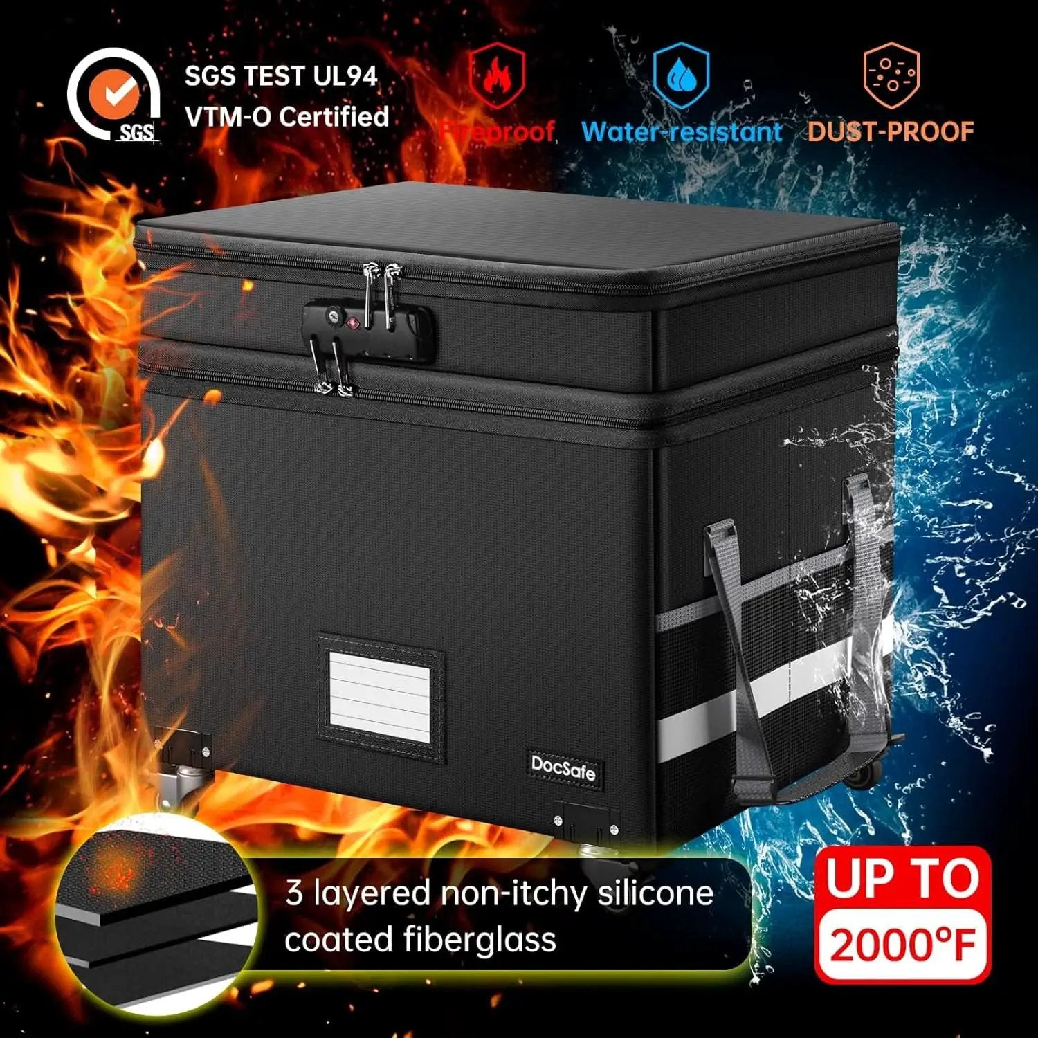 Fireproof File Box With Lock Wheels Rolling Portable from PriceLows™