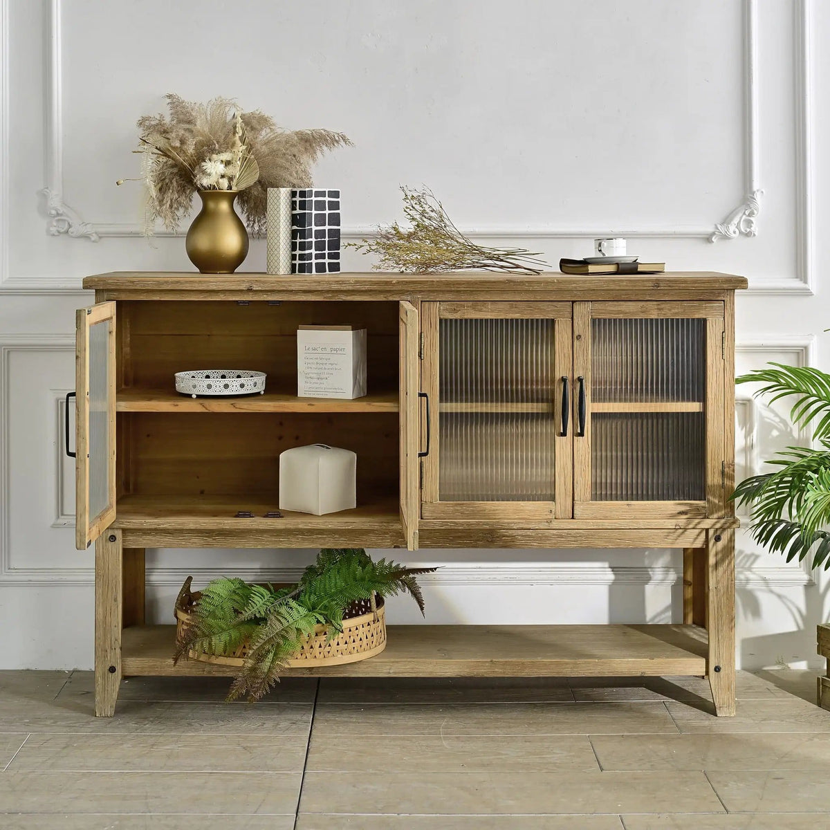 Rectangle Accent Sideboard Cabinet With Storage Shelf, Cabinet For Kitchen Natural | 59.06 x 14.17 x 39.37 in | Wood | Dining Room
