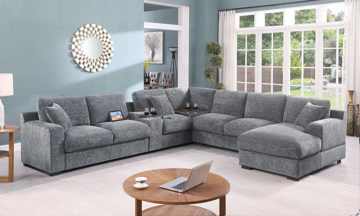 Celine Fabric Corner Sectional Sofa With Right-Facing Chaise, Cupholders, And | 3 Pieces | Fabric | Living Room
