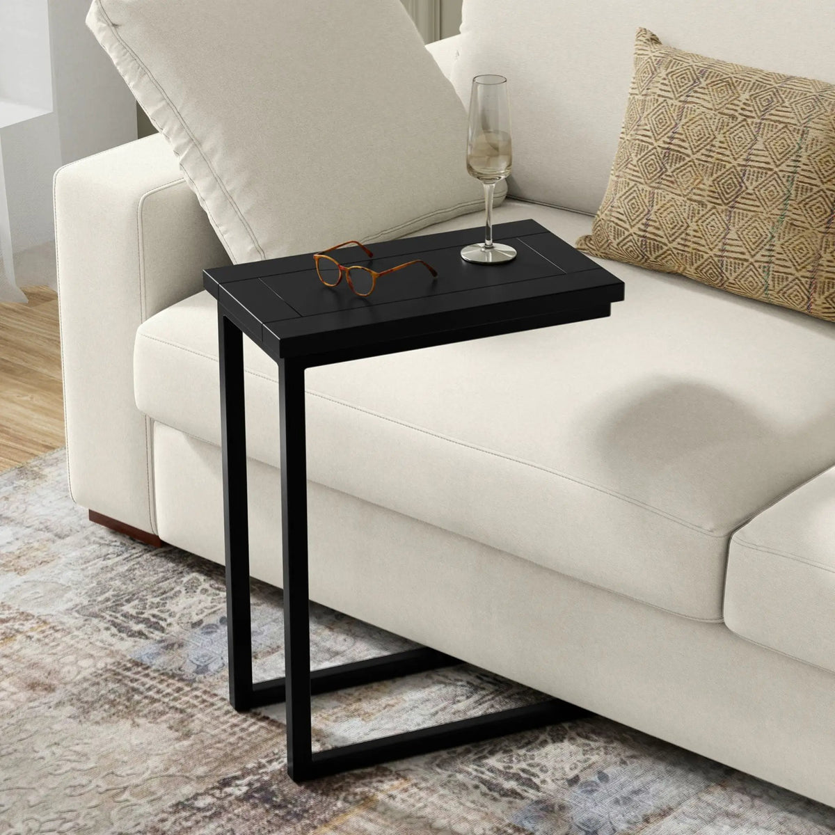 Skyler C-Shaped Side Table | Handcrafted | Powder-Coated Metal Base | Slide-Under Design