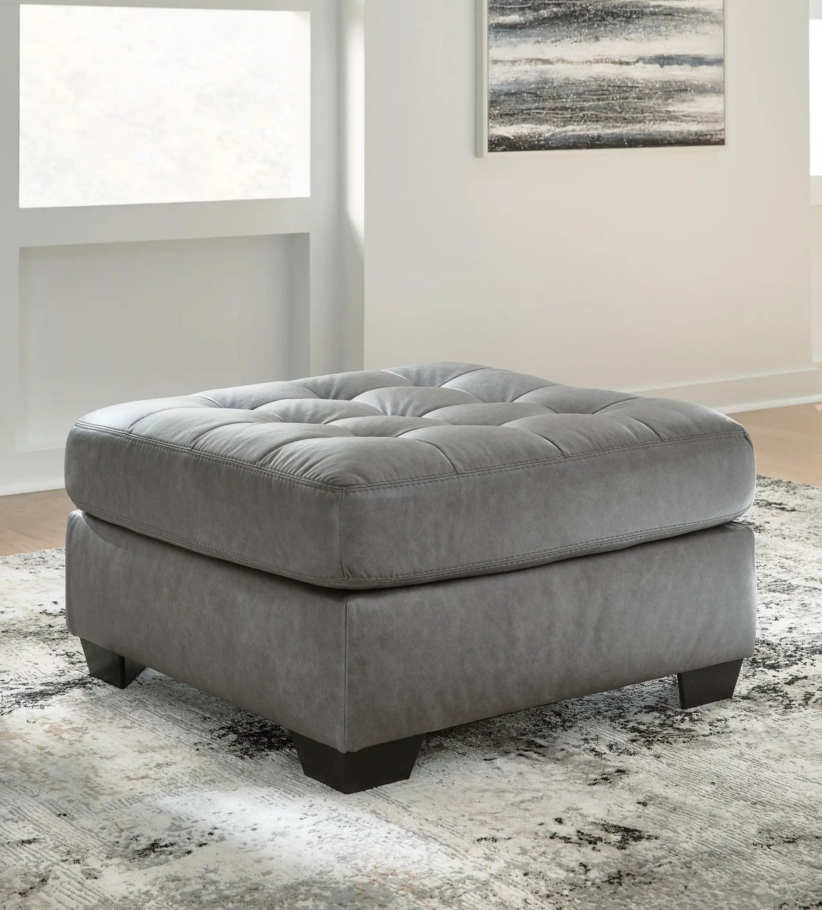 Clairette Court Oversized Accent Ottoman | 36 x 36 x 20 in | Faux Leather & Wood | Alloy