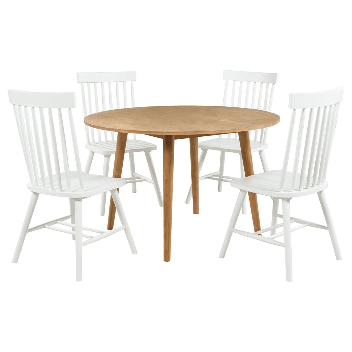 Andrews 5-piece Round Dining Table Set Light Ash and | 5-Piece Set | Rubberwood & Engineered Wood | White