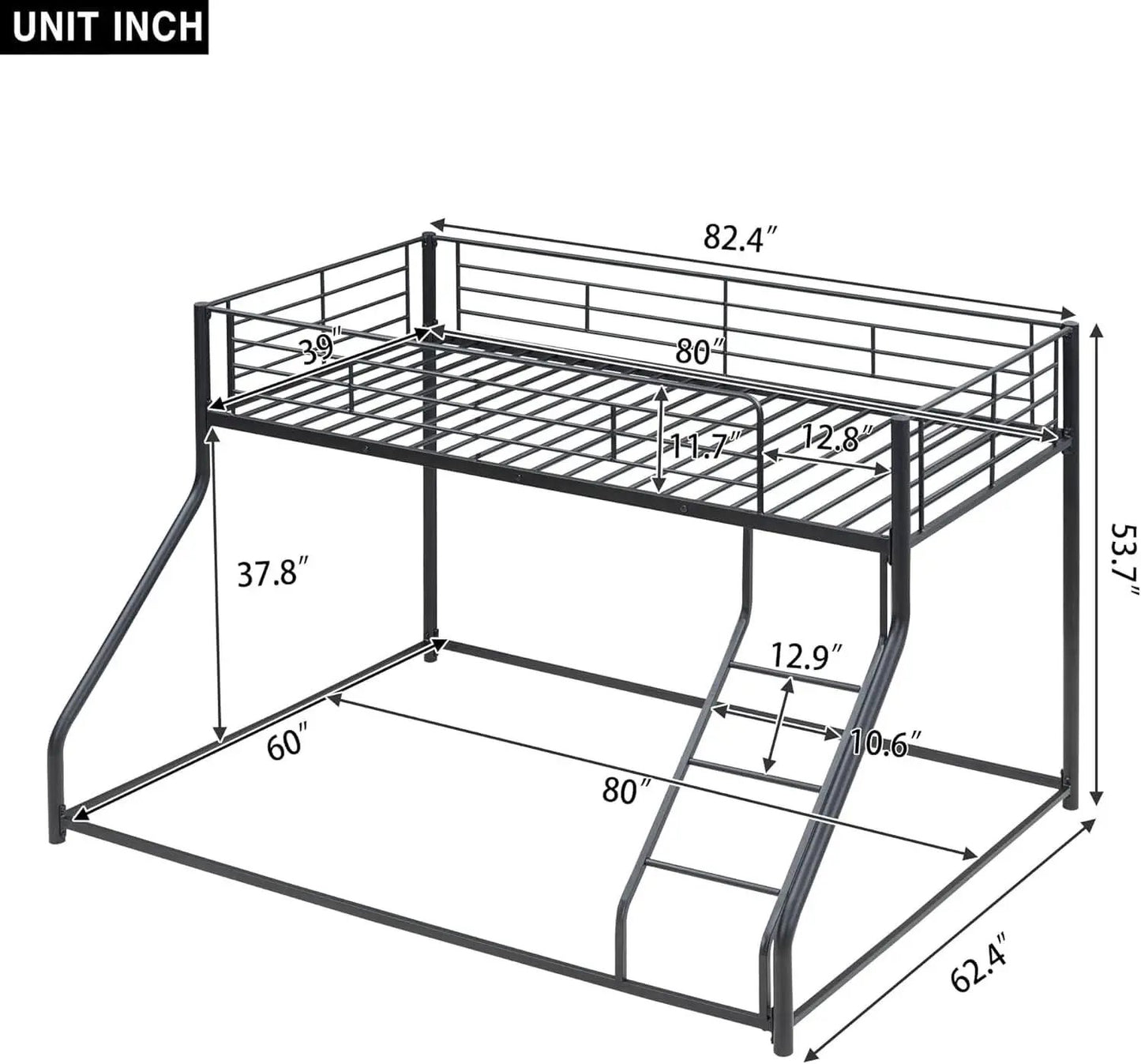 Heavy Duty Twin Over Queen Metal Bunk Bed In Black from PriceLows™