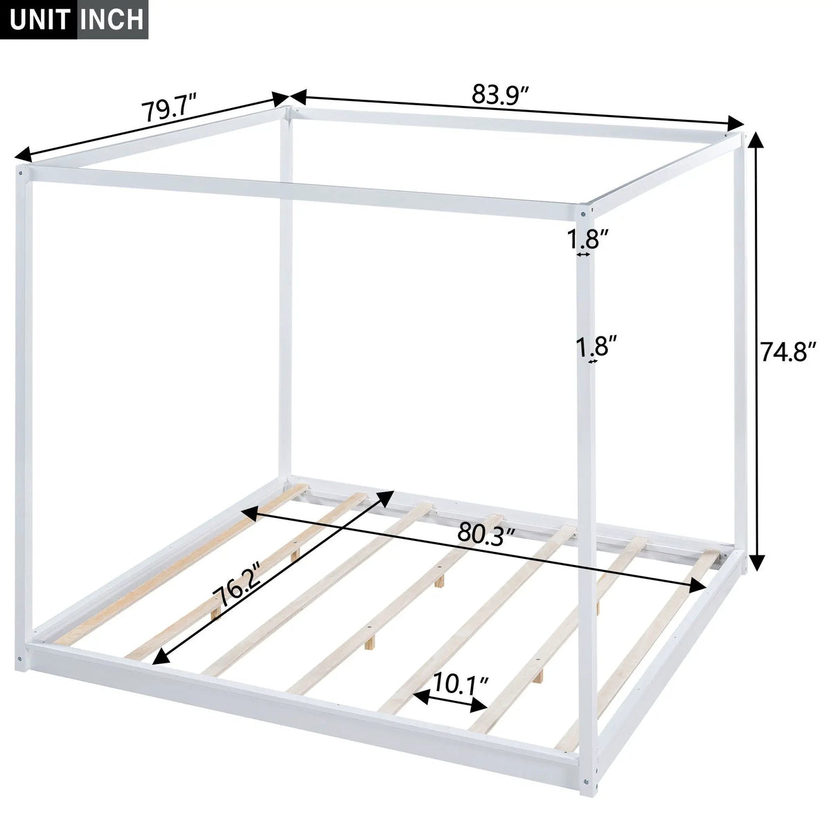 Canopy Platform Bed | Solid Pine Wood | Airflow Slats