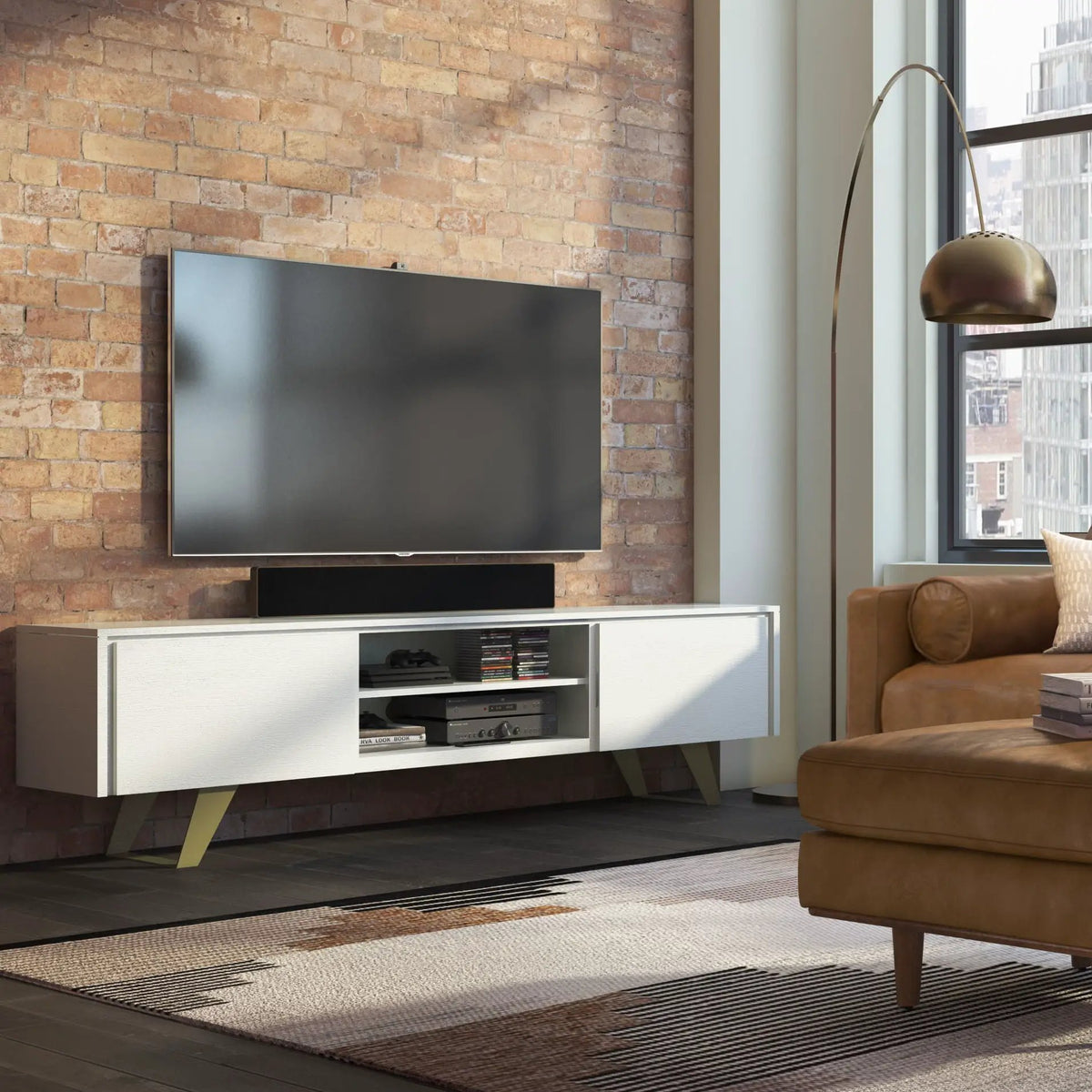 Lowry TV Media Stand | Handcrafted Solid Acacia Hardwood | Fits TVs Up To 70 Inch | Two Doors