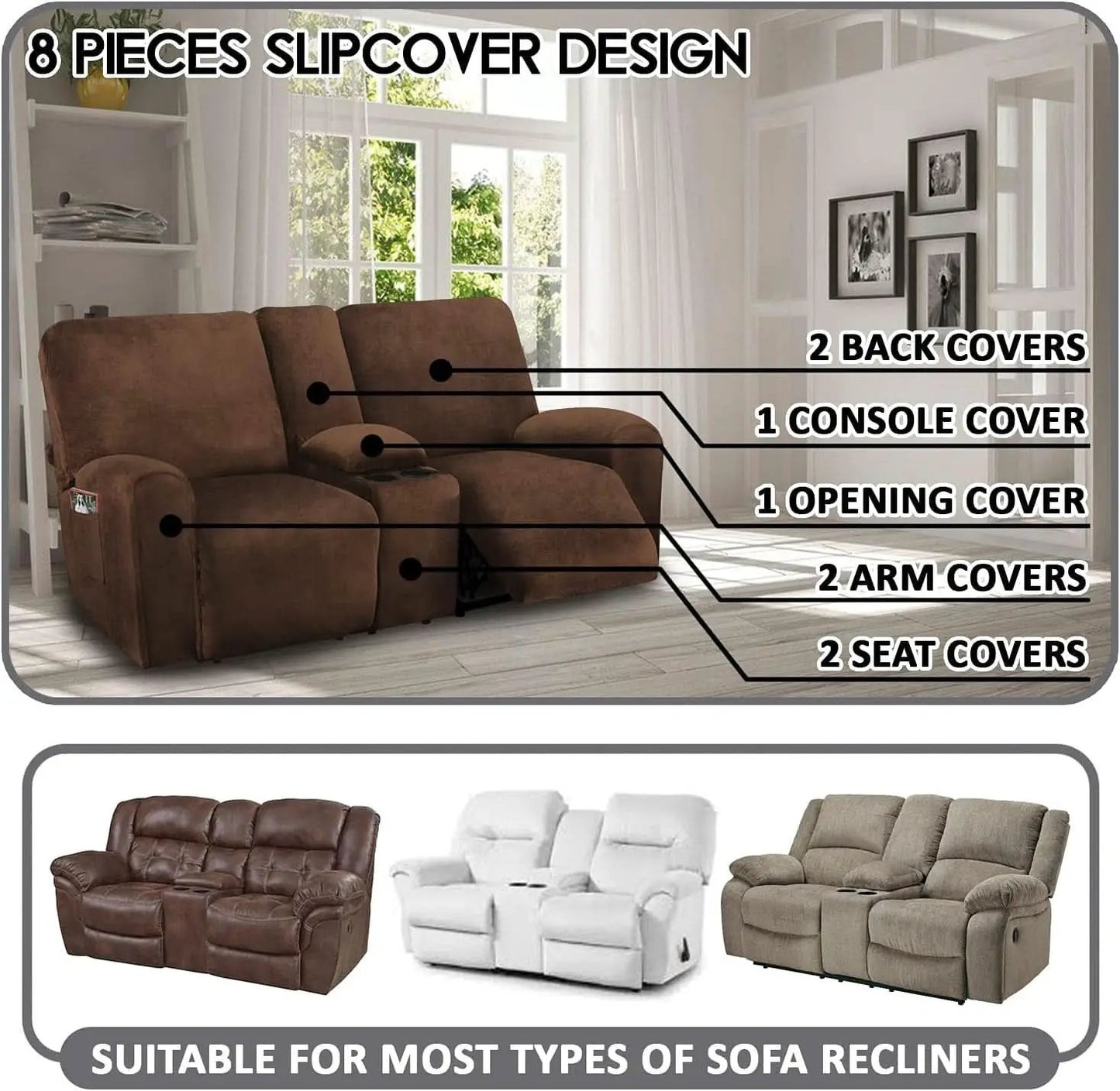 Velvet 8-Piece Reclining Loveseat Cover In Chocolate from PriceLows™