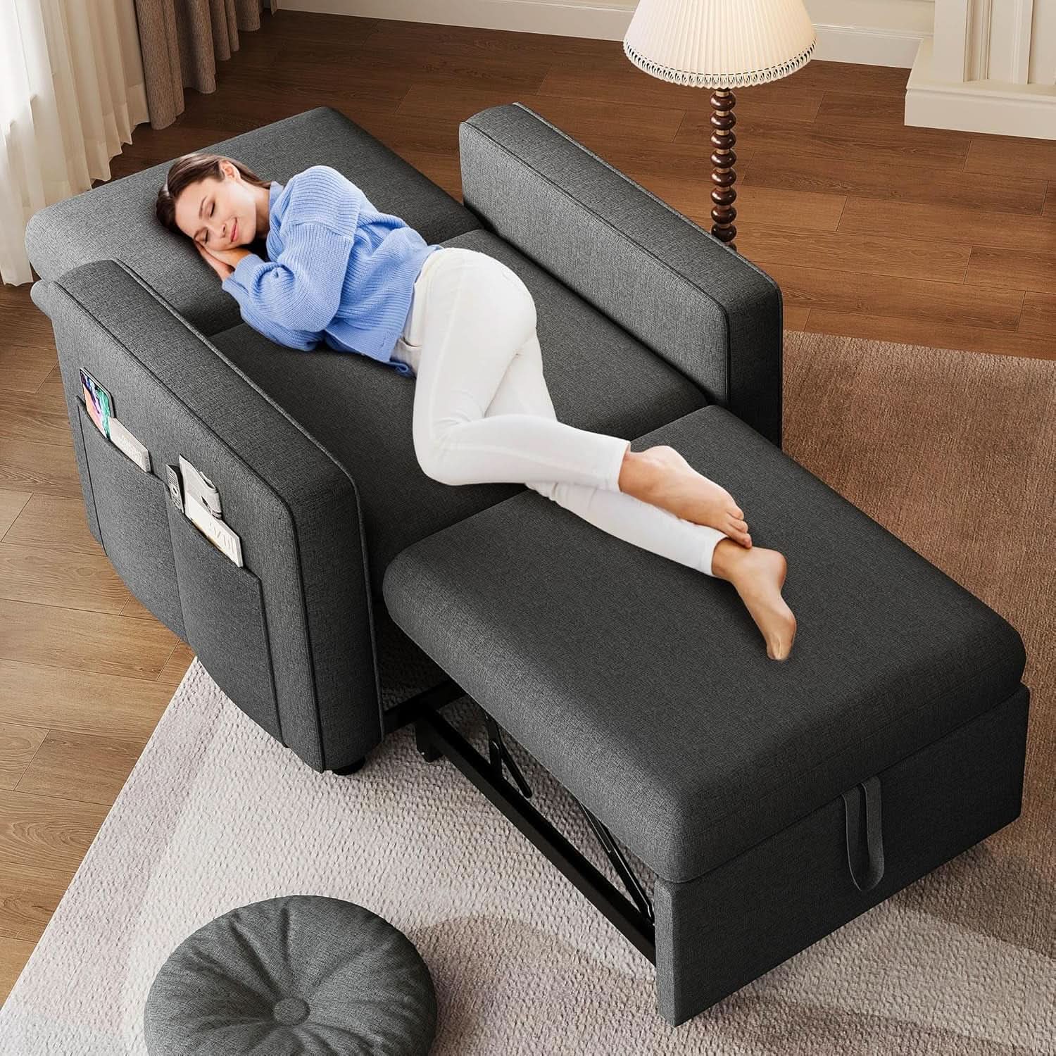 SlateGray Convertible Sleeper Sofa Bed With Armrests from PriceLows™