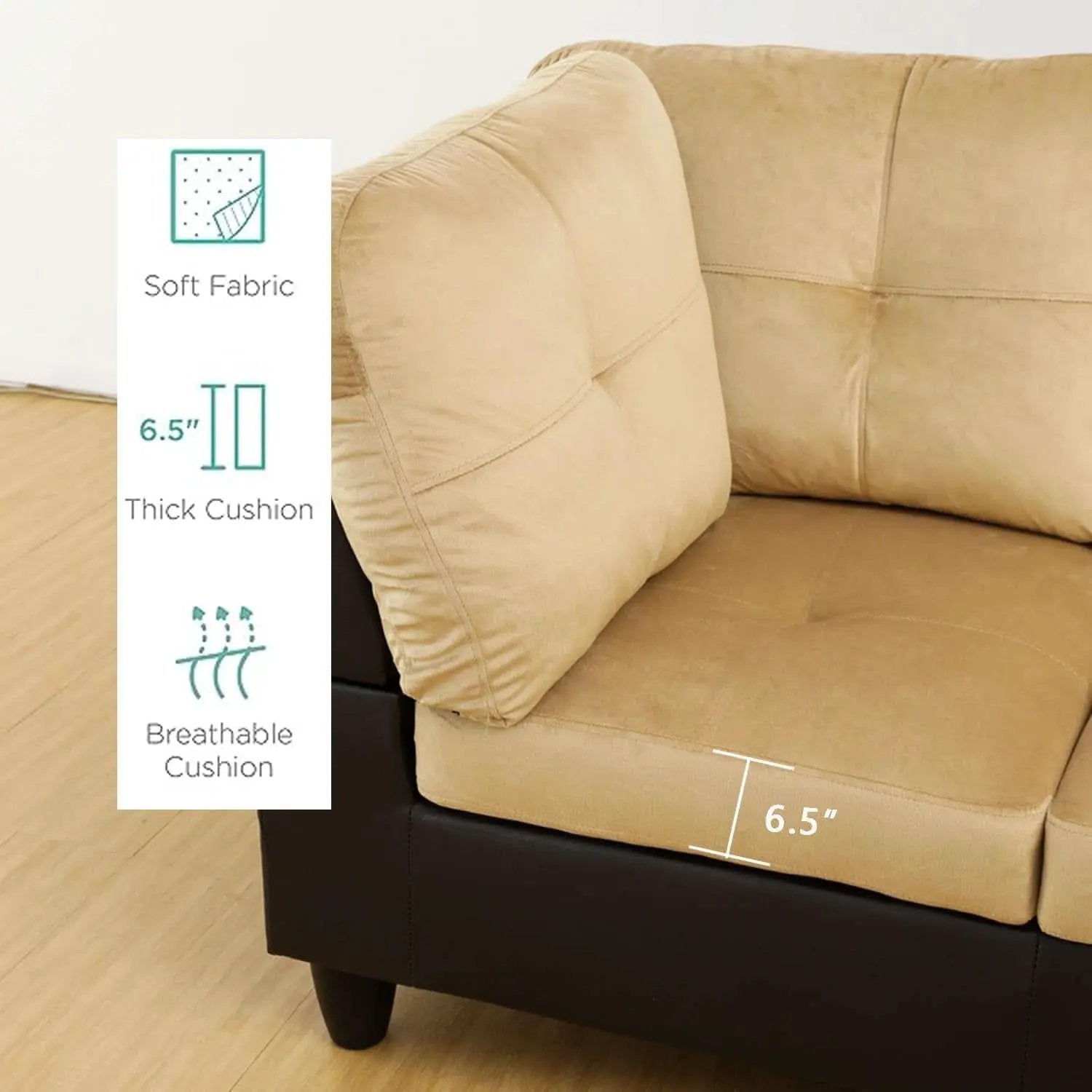 2 Piece L Shaped Sectional Sofa Set Beige Microfiber Right Hand Facing Ideal For Living Room from PriceLows™
