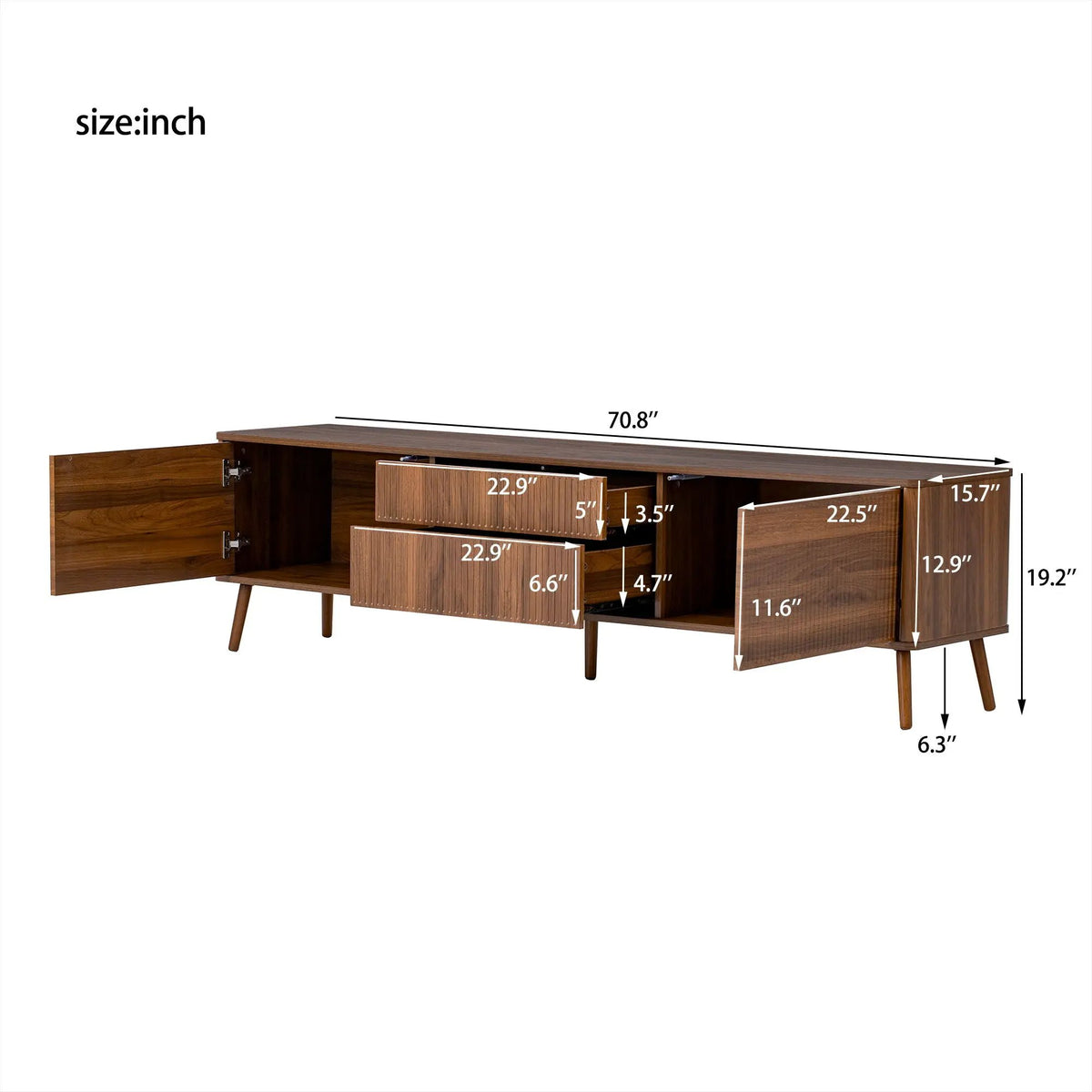 TV Stand | Fluted Cabinet | Soft Close Hinges | Walnut Finish