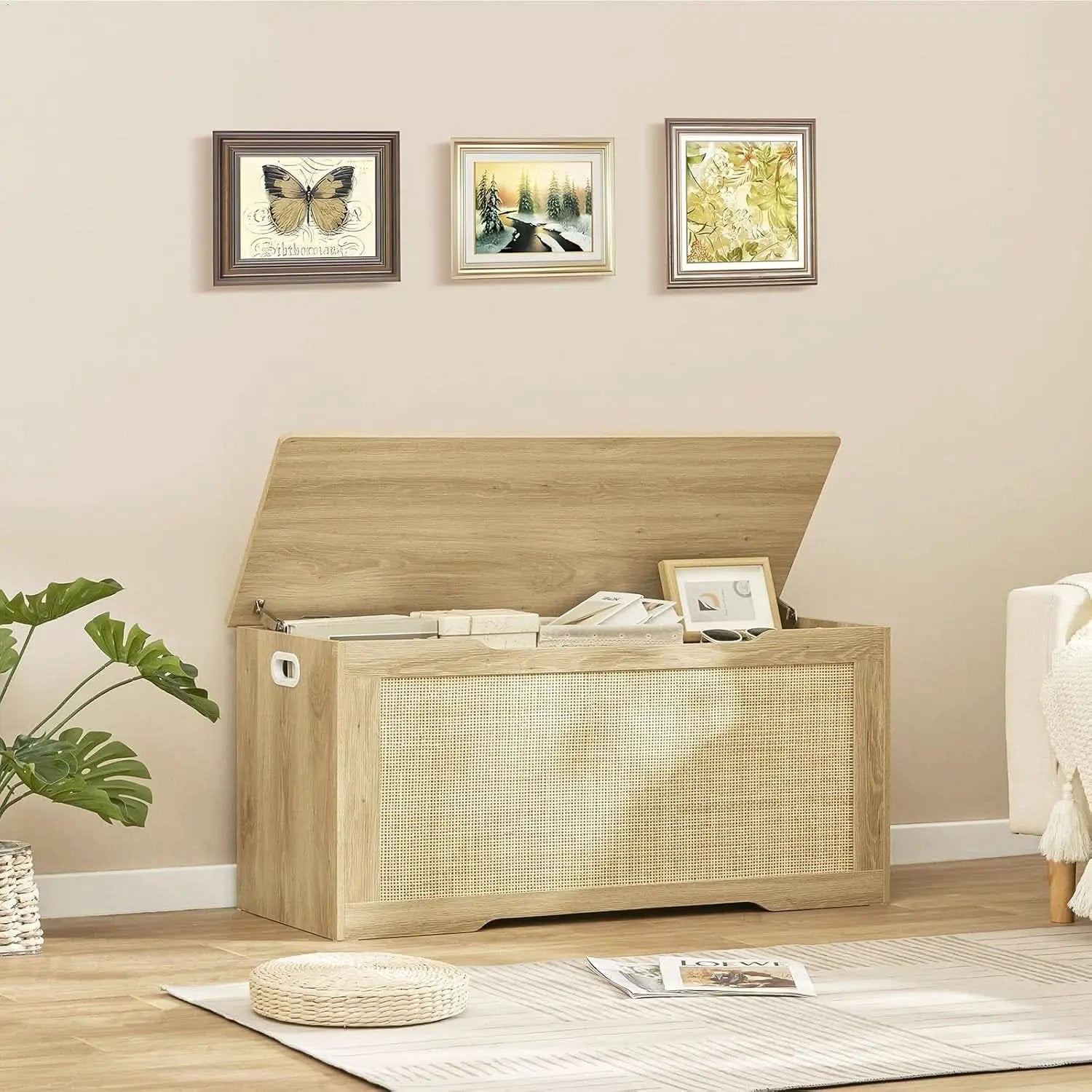 Natural 39.4 Inch StorageChest With Hinges Durable from PriceLows™