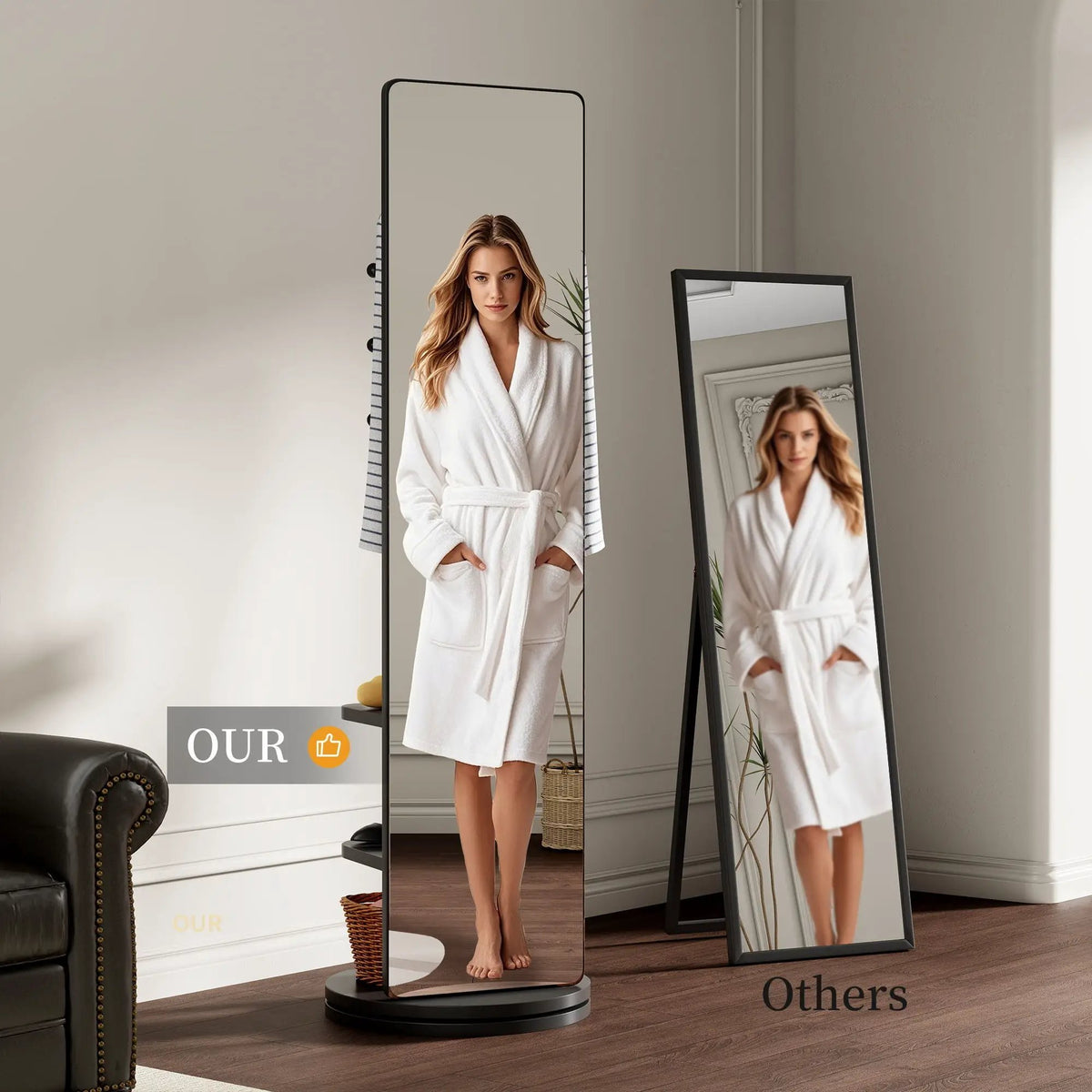 Full Length Mirror | 360 Rotation Design | Solid Wood Rack