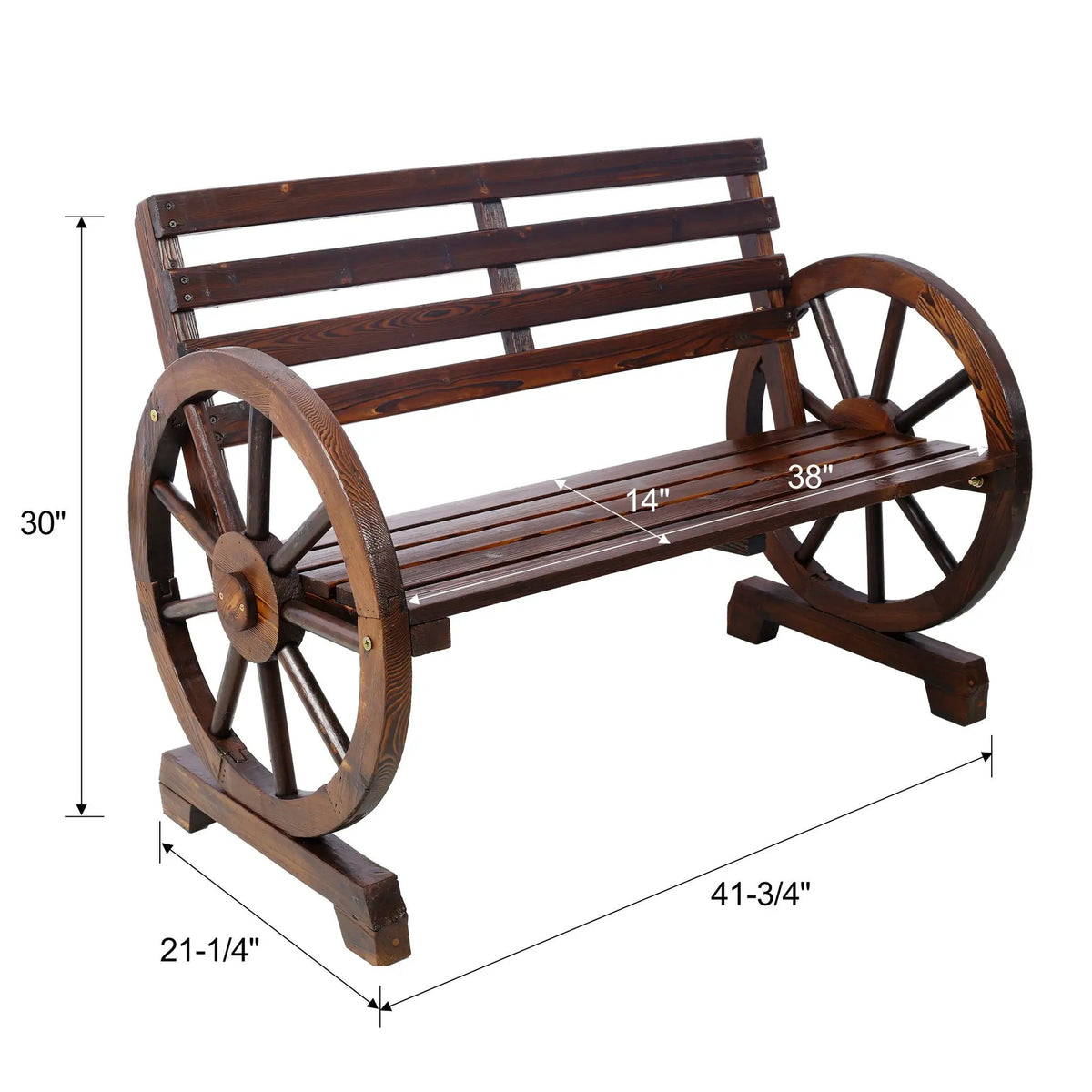 Outdoor Wagon Wheel Bench | Solid Fir Wood | 2 Person | Dark Brown
