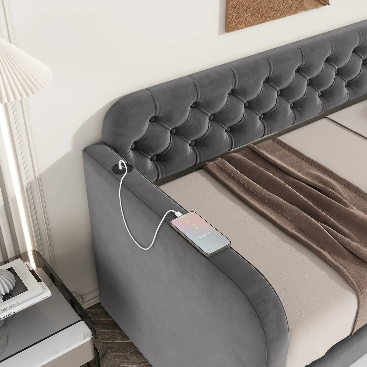 Upholstered Daybed With Trundle And USB Charging Design | 2 Pieces | Fabric | Bedroom