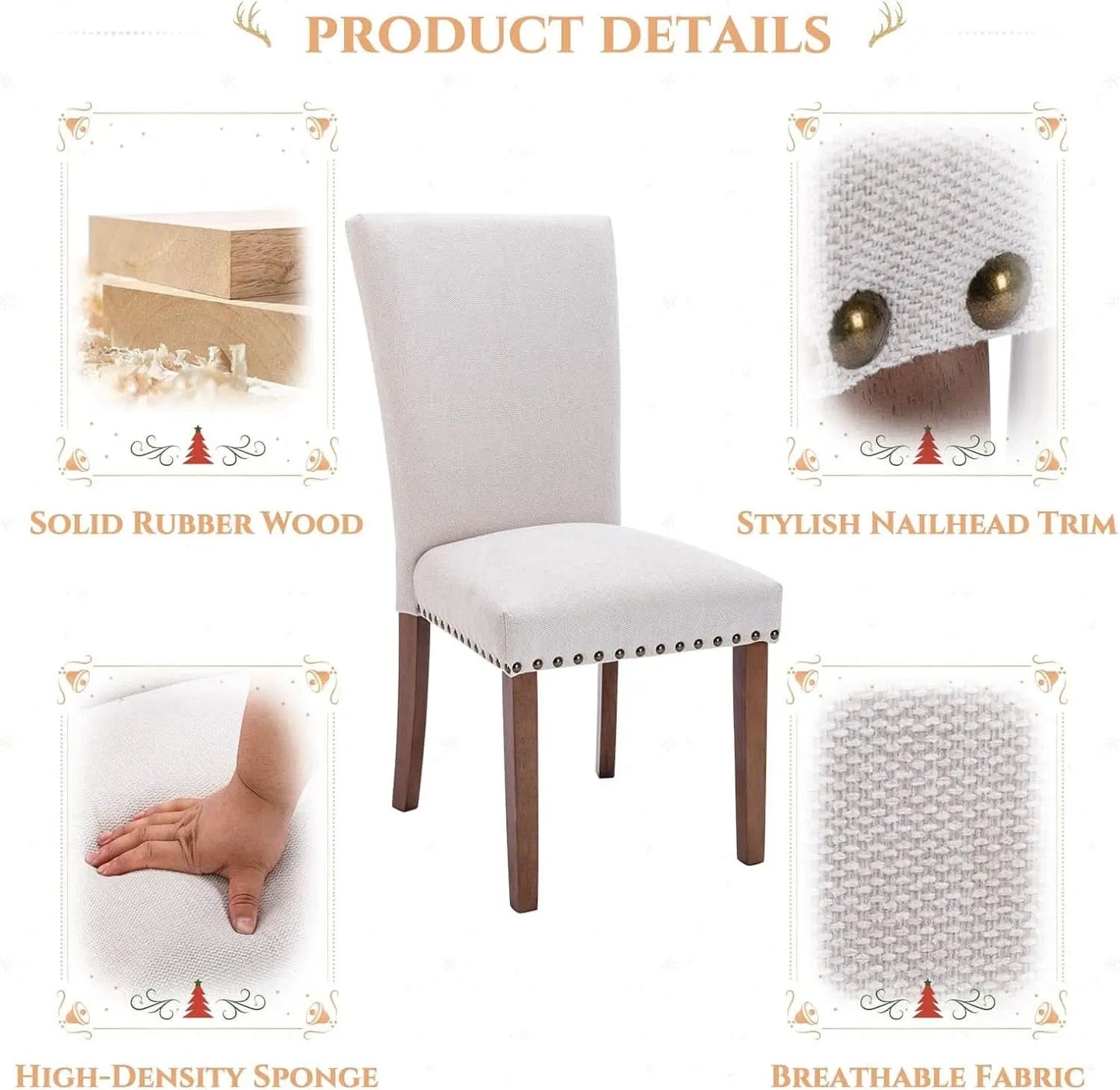Parsons Dining Chairs Beige Upholstered Nailhead Set of 4 from PriceLows™