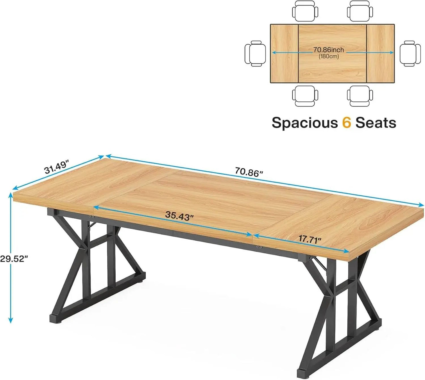 70.8 Inch Executive Desk Light Walnut Black Large Computer Office Desk from PriceLows™