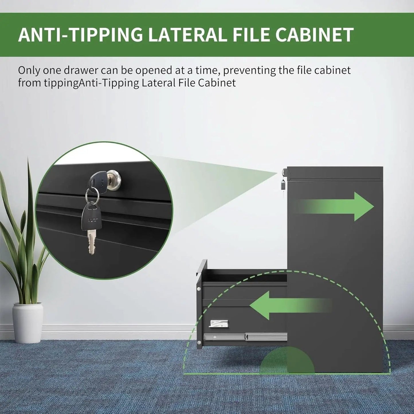 Black Lateral File Cabinet With Lock For Home Office from PriceLows™