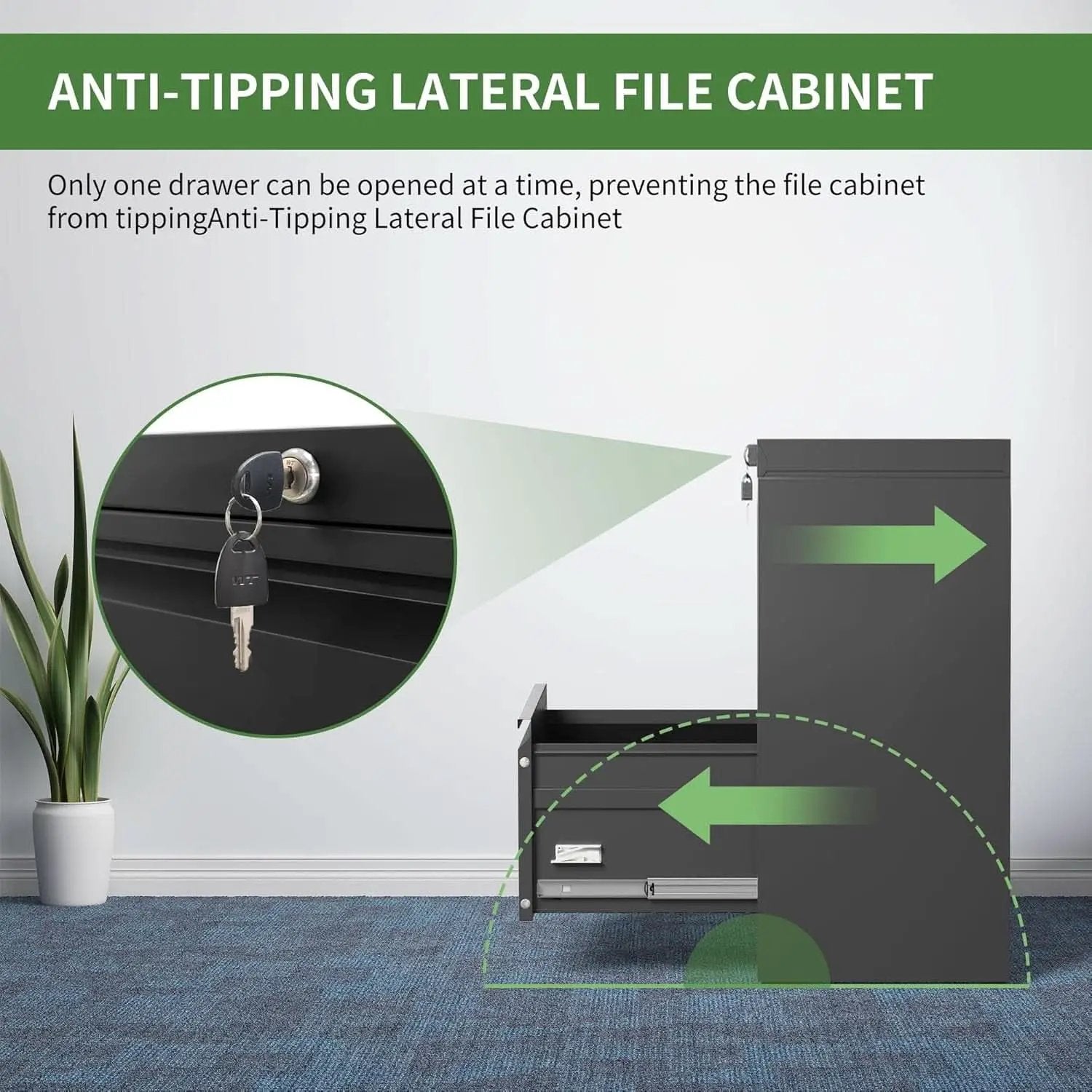 Black Lateral File Cabinet With Lock For Home Office from PriceLows™