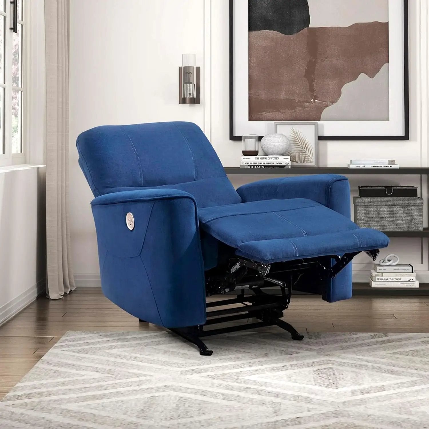 Navy Velvet Power Recliner Chair for Living Room Theater from PriceLows™