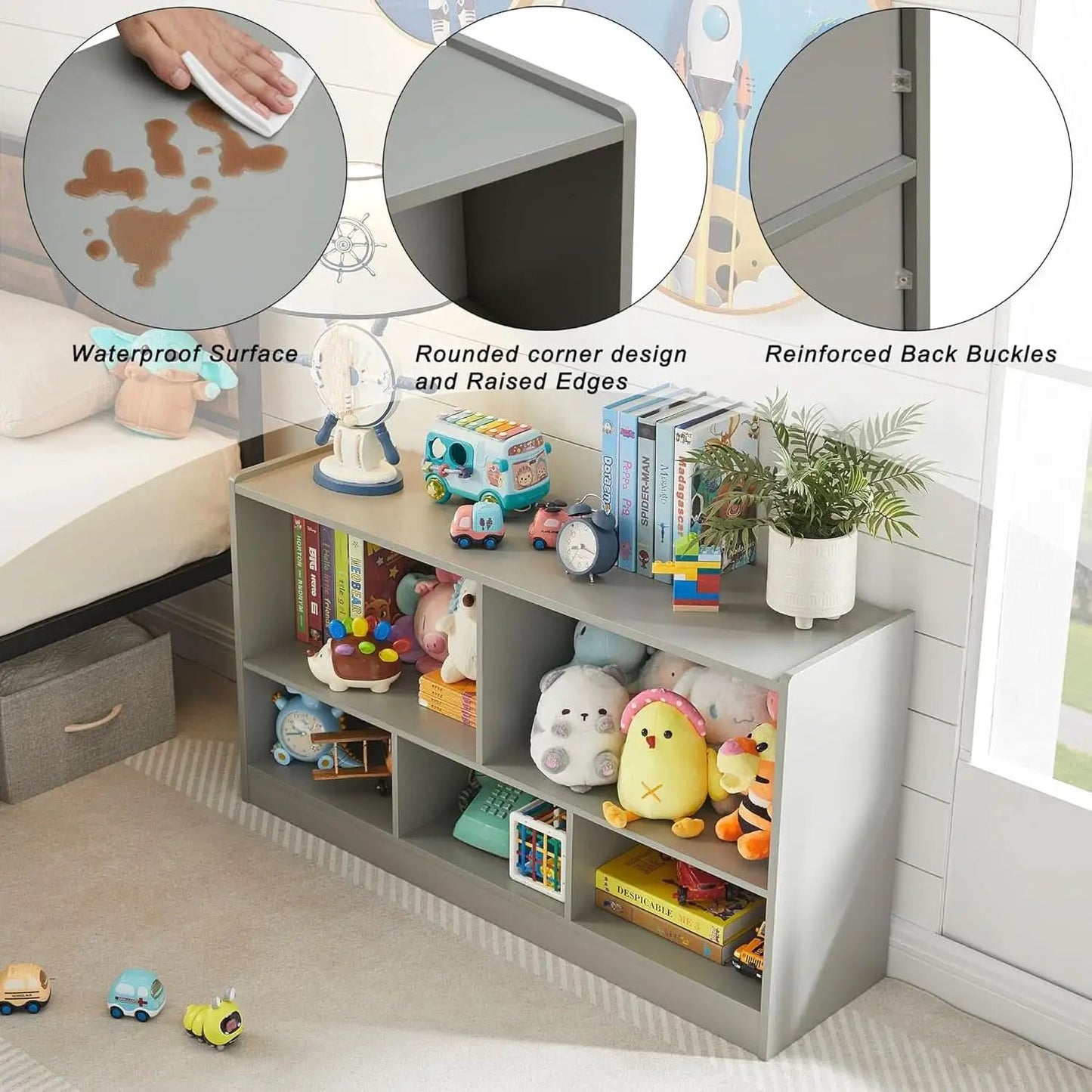 Grey 5 Section Toy Organizer And Bookshelf For Kids Storage from PriceLows™