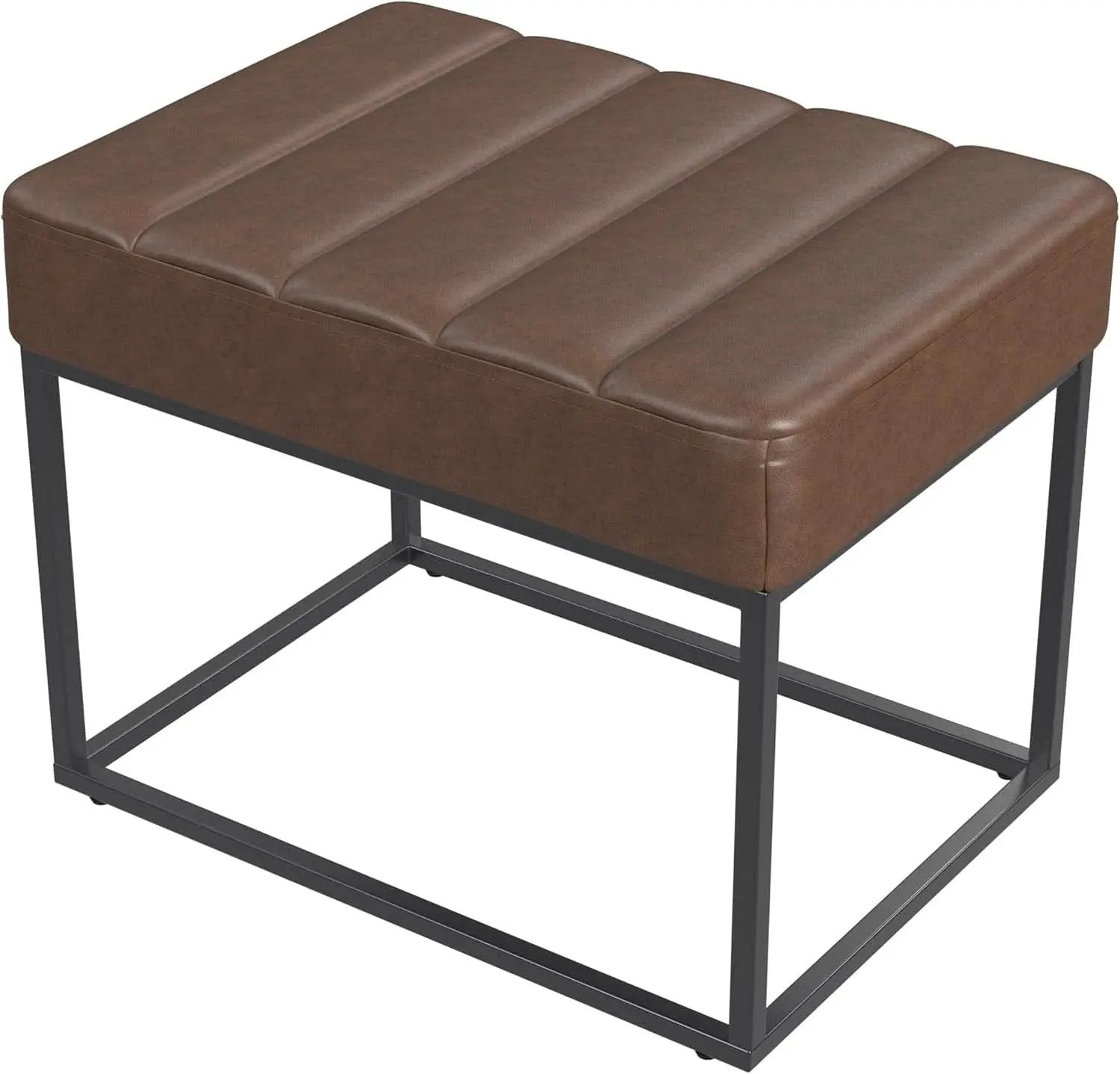 Small Brown Faux Leatherette Channel Tufted Ottoman from PriceLows™