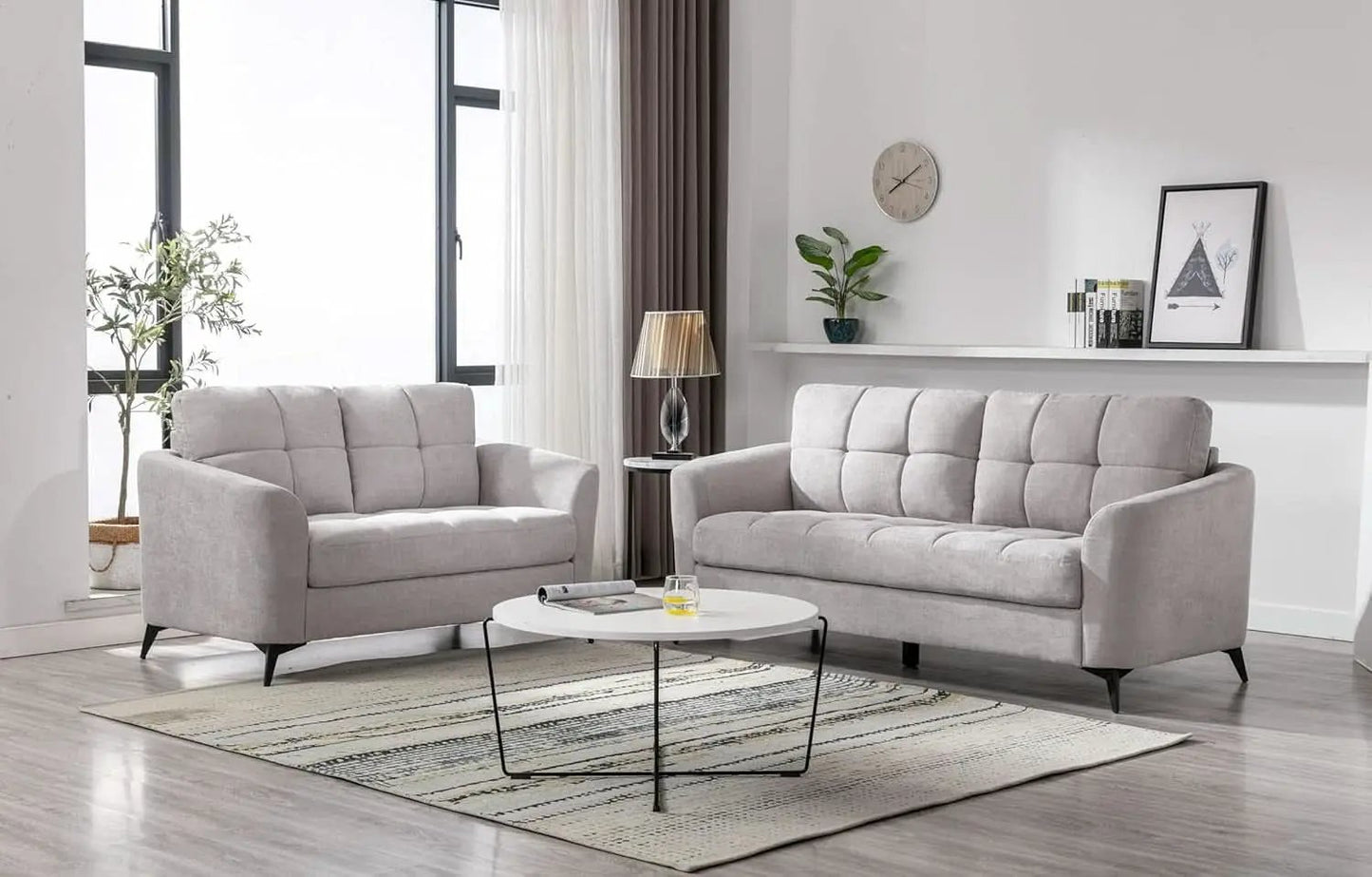 Callie Light Gray Velvet Sofa Loveseat Set 79 Inch Living Room Furniture from PriceLows™