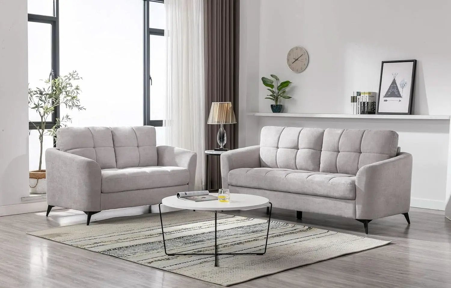 Callie Light Gray Velvet Sofa Loveseat Set 79 Inch Living Room Furniture from PriceLows™