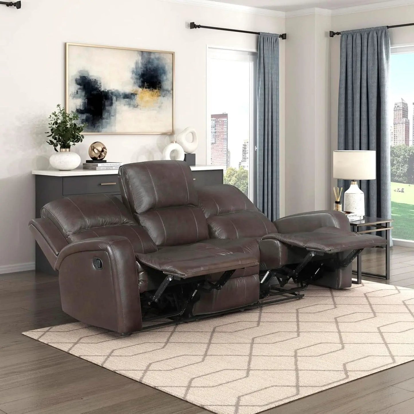 Manual Double Recliner Sofa Brown Leather Match Wall Hugger from PriceLows™