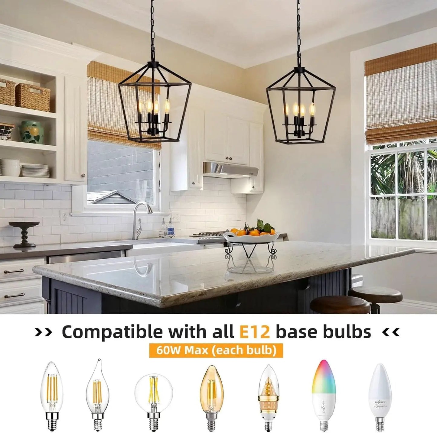 4 Light Black Lantern Chandelier With Adjustable Height from PriceLows™