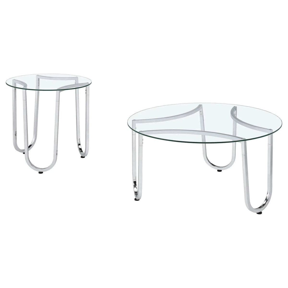 Beller 2-piece Round Tempered Glass Top Coffee Table Set Chrome | 2-Piece Set | Tempered Glass & Metal | Dining Room