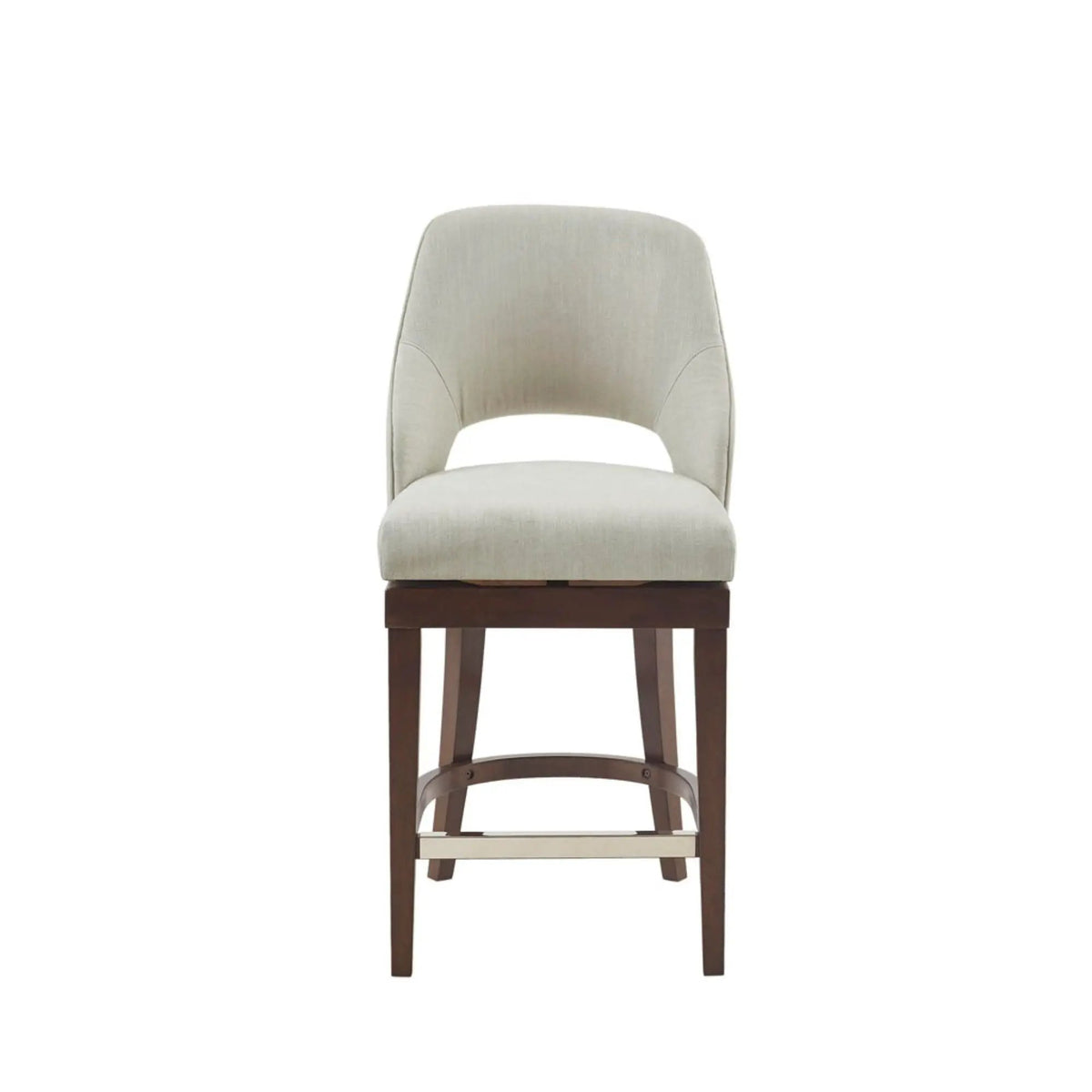 Swivel Counter Stool | Cream Upholstery | Open Back Design | Solid Wood Legs