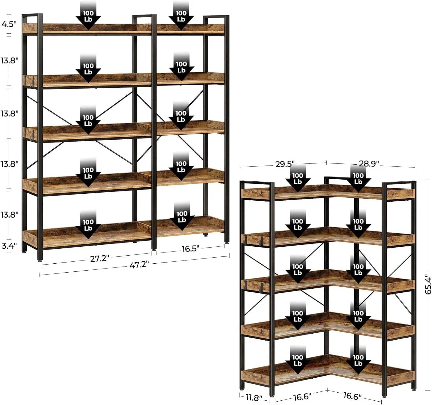 65 Inch Five Tier Corner Bookshelf With Open Shelves from PriceLows™
