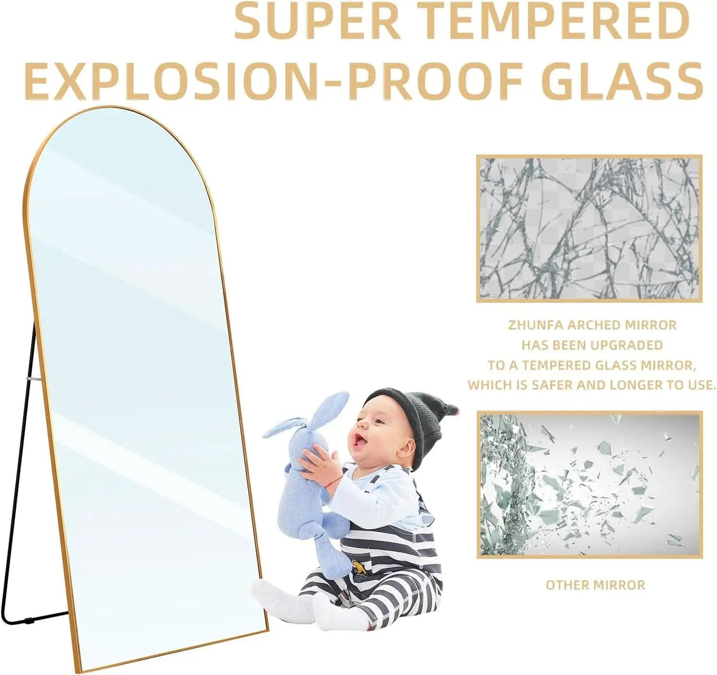 Arched Full Length Mirror 71x32 Inches Gold Aluminum Floor from PriceLows™