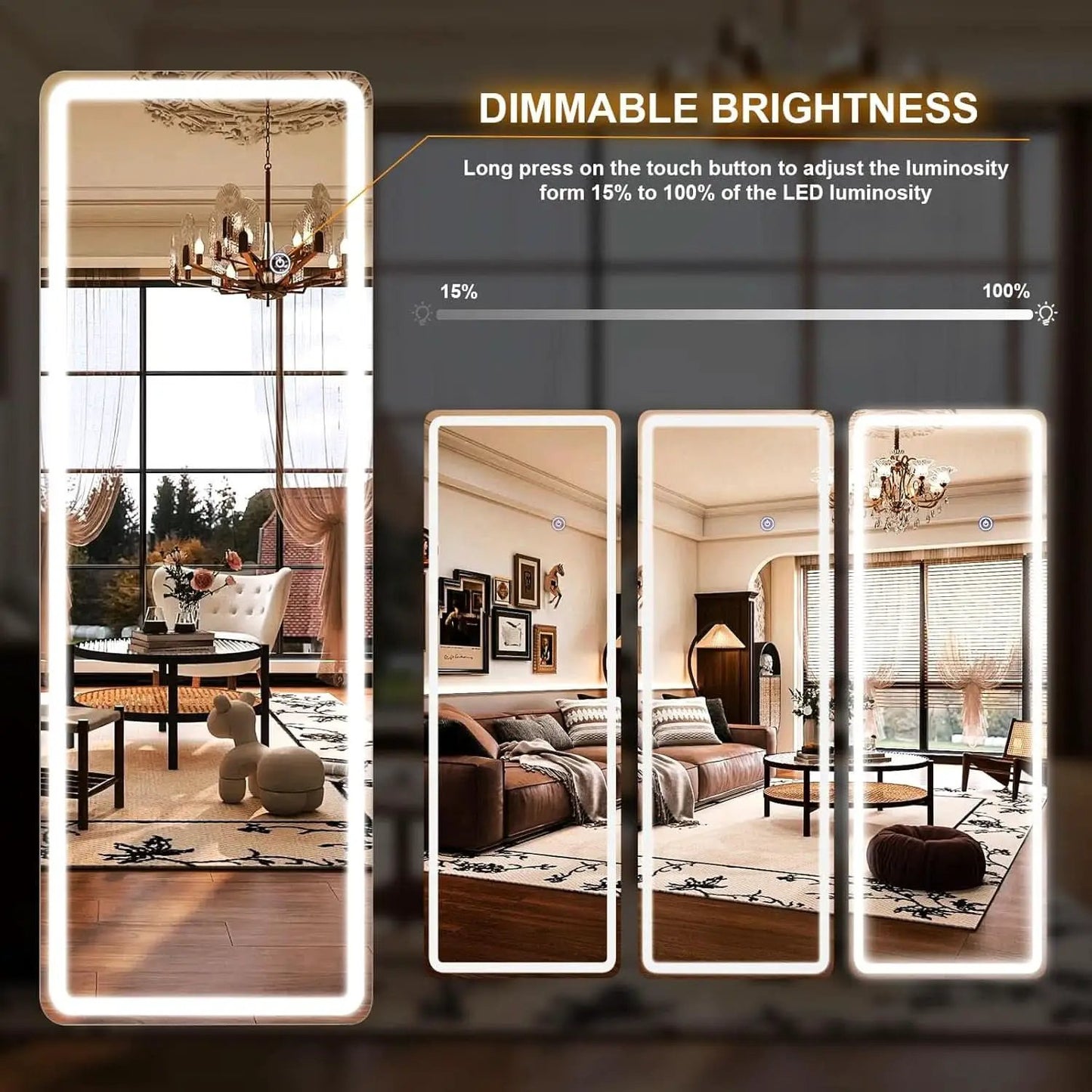 26x68 Inch Full Length Mirror With Lights LED Dimmable 3 Color Floor Standing Or Wall Hanging from PriceLows™