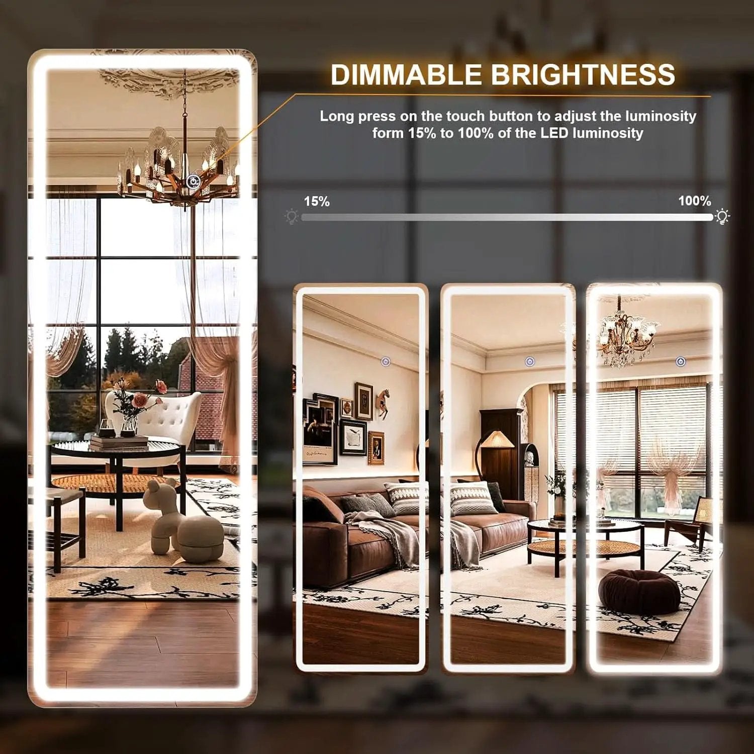 26x68 Inch Full Length Mirror With Lights LED Dimmable 3 Color Floor Standing Or Wall Hanging from PriceLows™