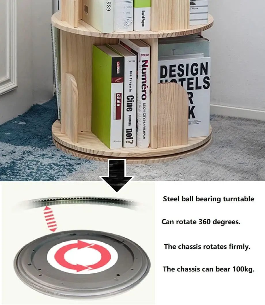 Rotating Bookshelf 360 Display 4 Tier Bookcase Solid Wood from PriceLows™