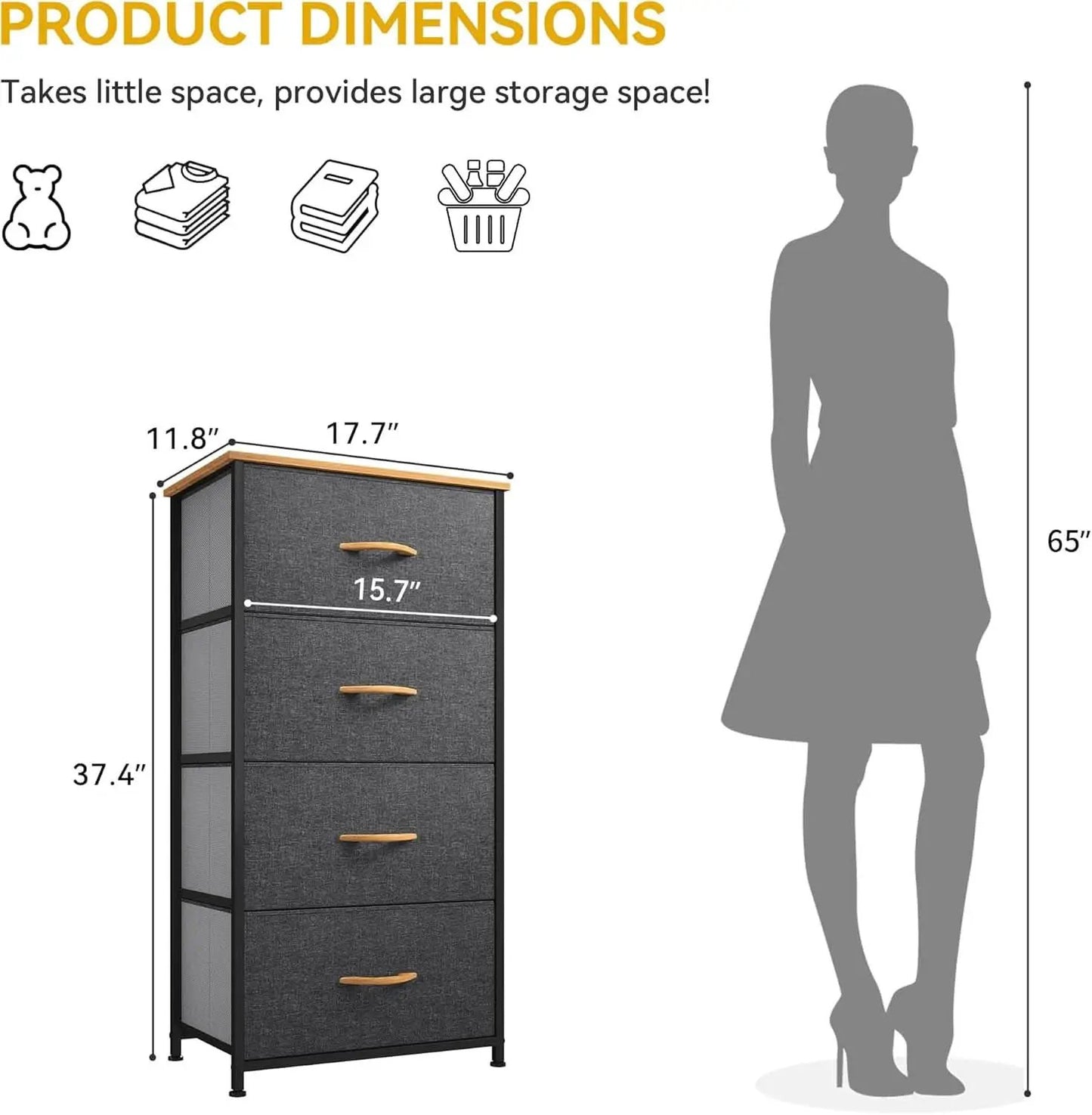 4 Drawer Dresser With Wooden Top And Fabric Storage from PriceLows™
