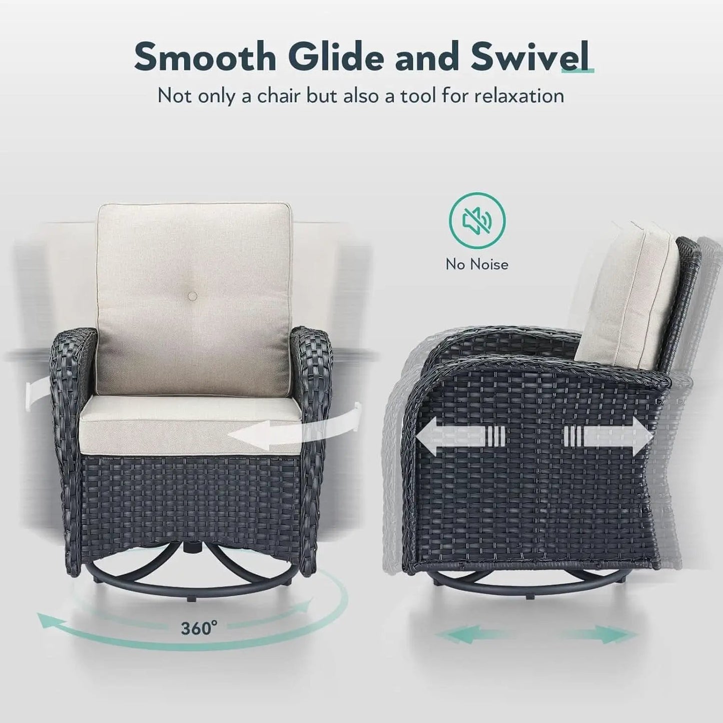 Outdoor Swivel Glider Rocker Chairs Set Of 4 Beige Cushions from PriceLows™