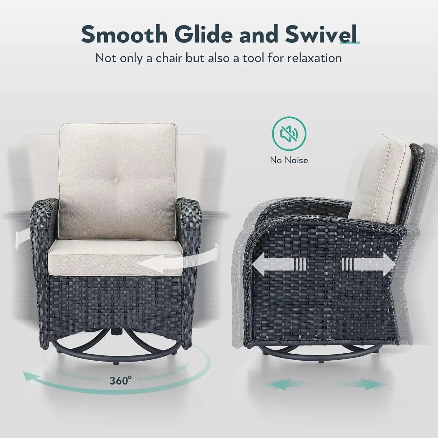 Outdoor Swivel Glider Rocker Chairs Set Of 4 Beige Cushions from PriceLows™