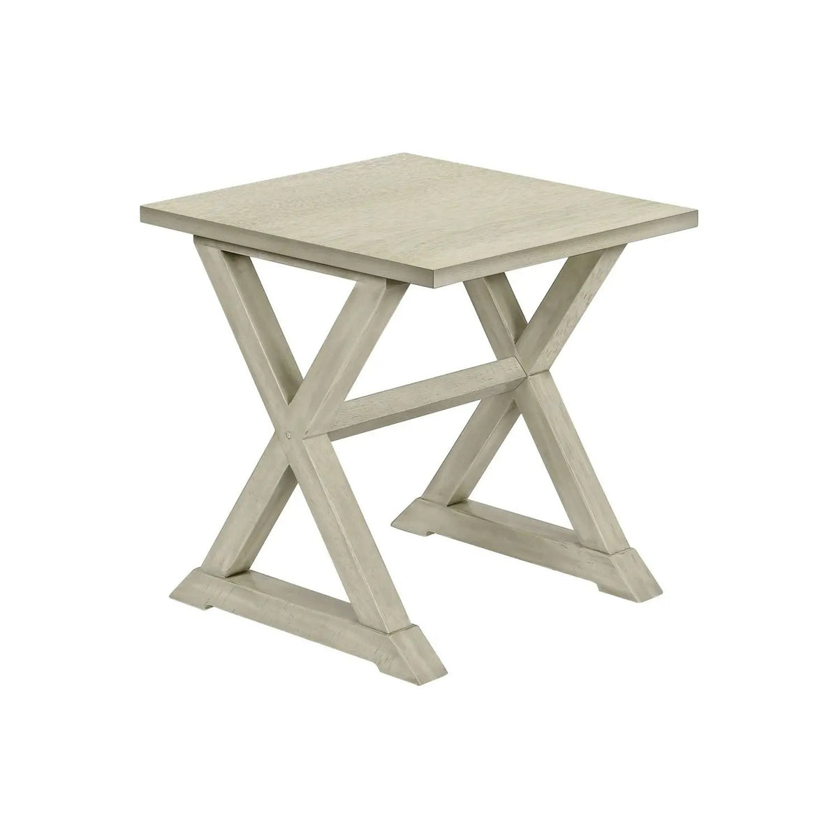 Compact Square Accent End Table | Transitional Style | Solid Wood Trestle Base | Veneer Top