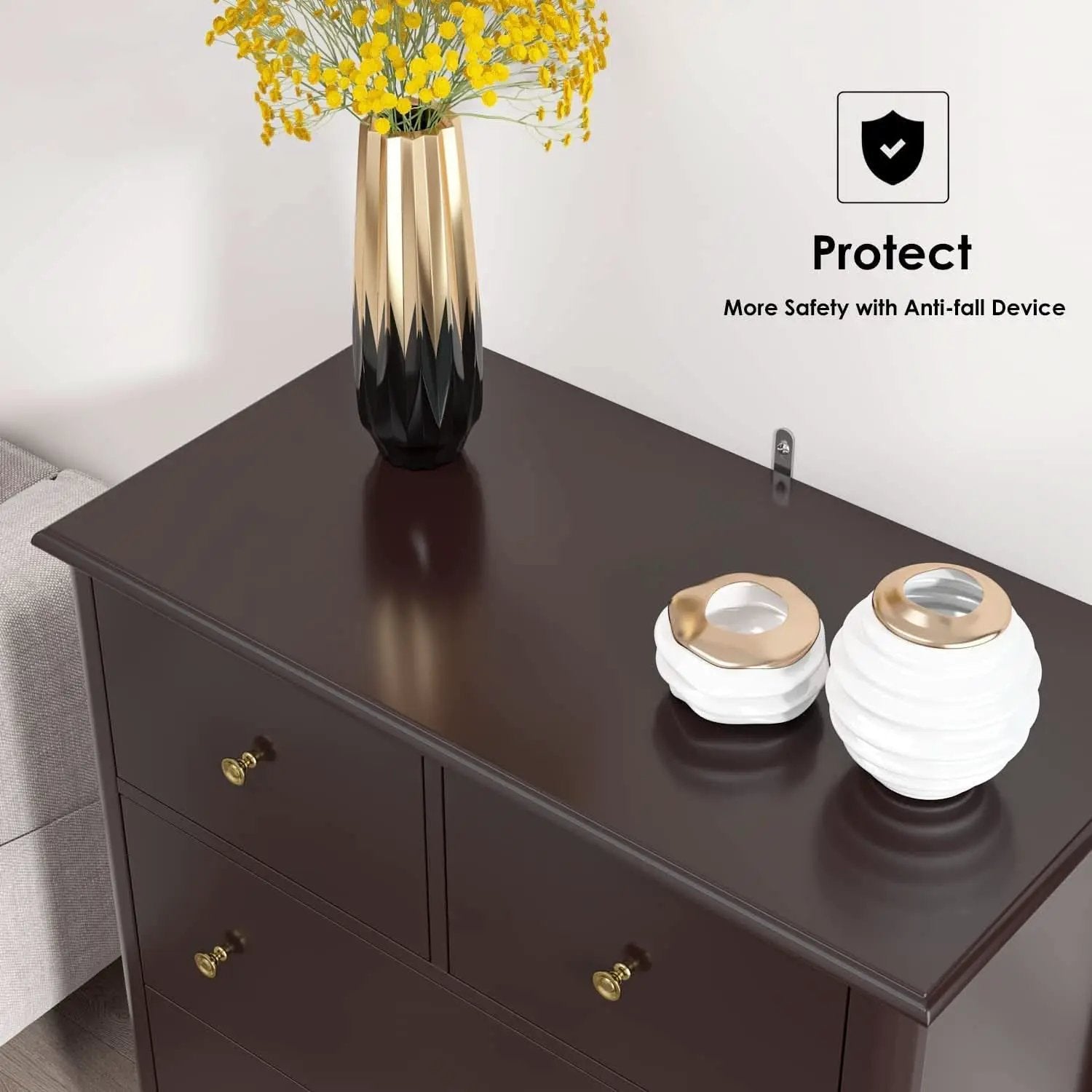 Dark Brown Modern 5 Drawer Chest of Drawers for Bedroom from PriceLows™