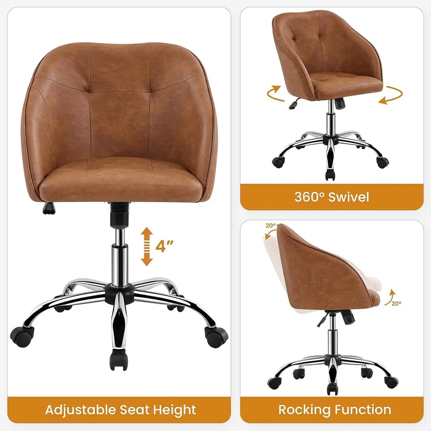 Brown Faux Leather Desk Chair With Adjustable Tilt from PriceLows™