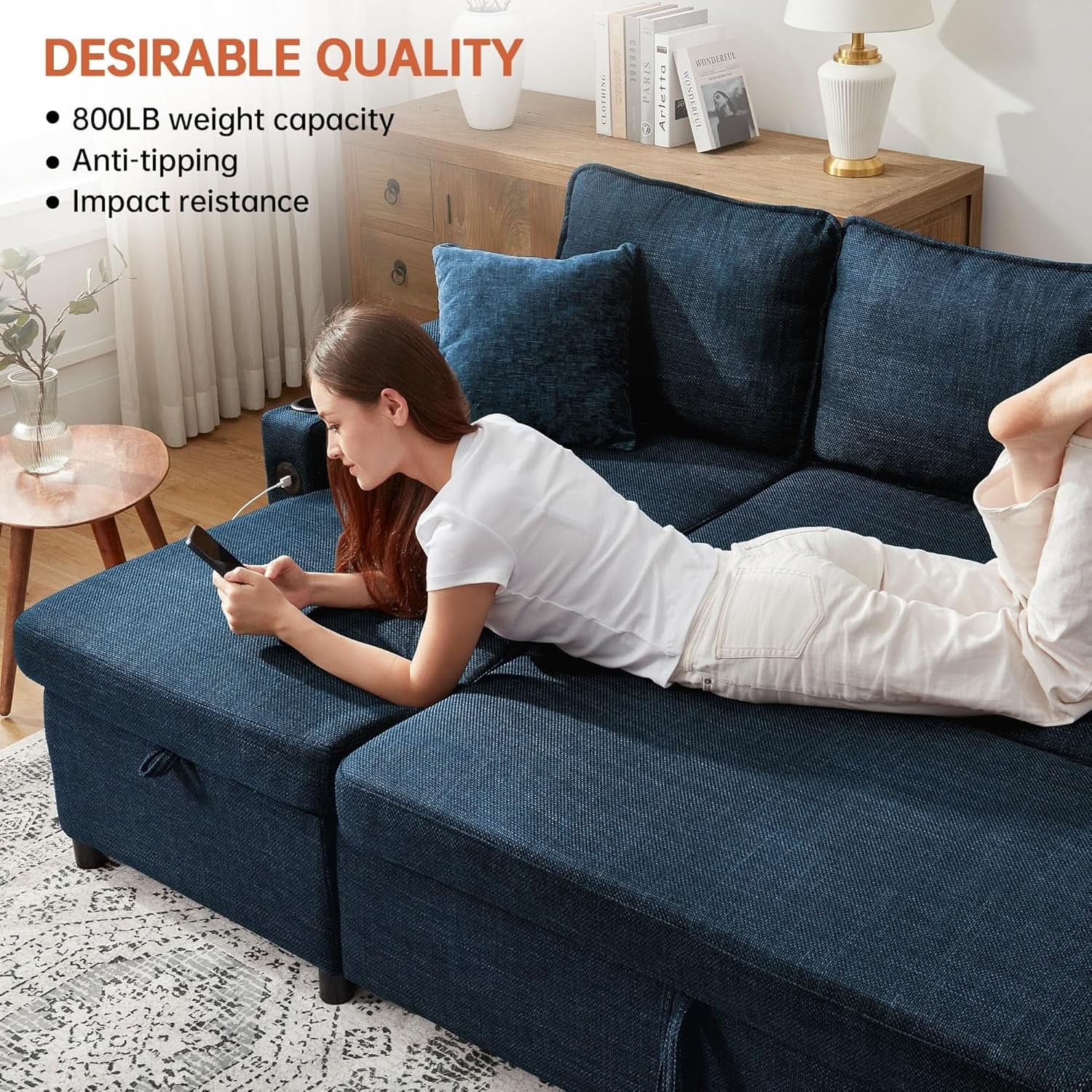 Cerulean Linen Convertible Sleeper Sofa With Pullout from PriceLows™