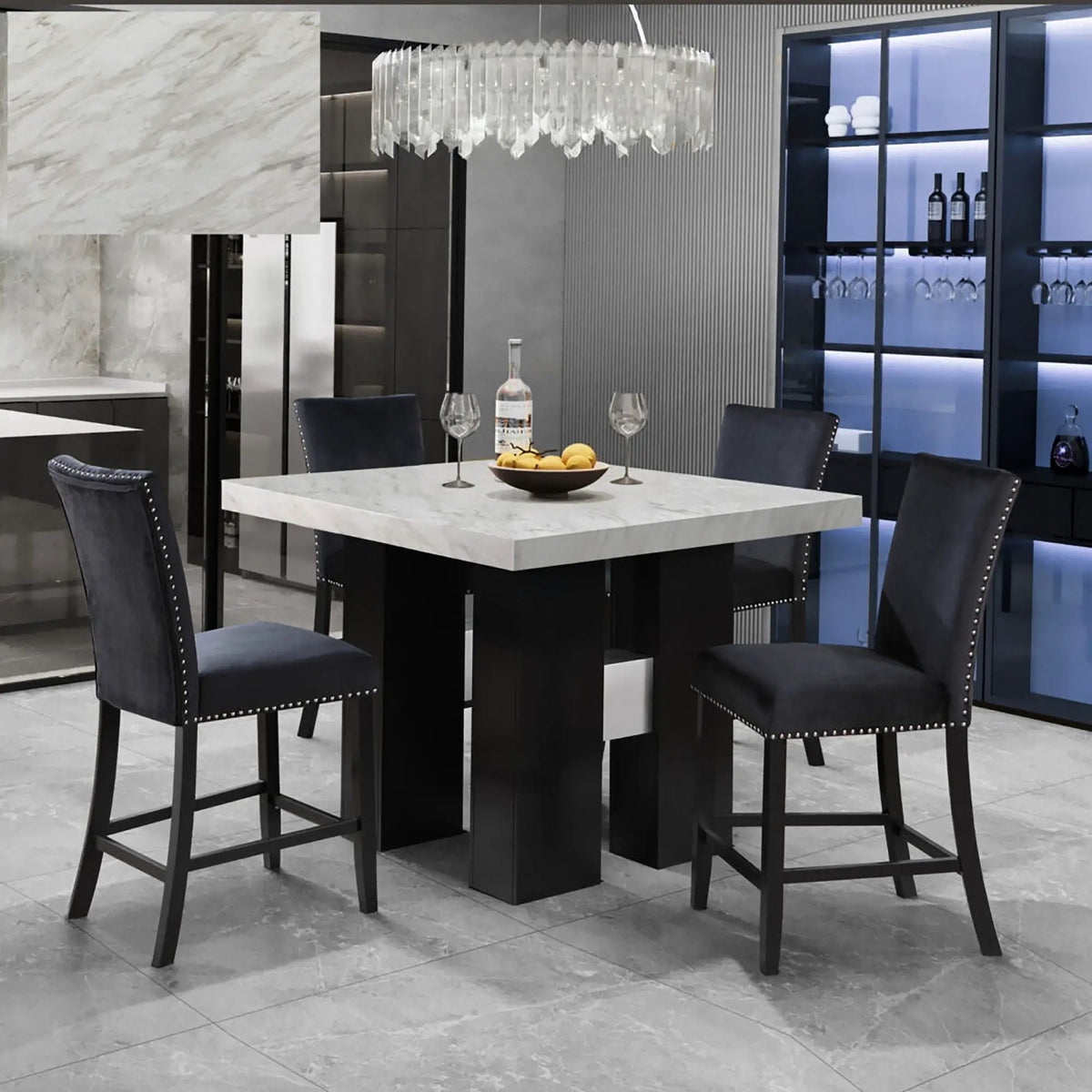 Mikha Bar Table | 48 Inch Square | Rubberwood Construction | Sleek Finish