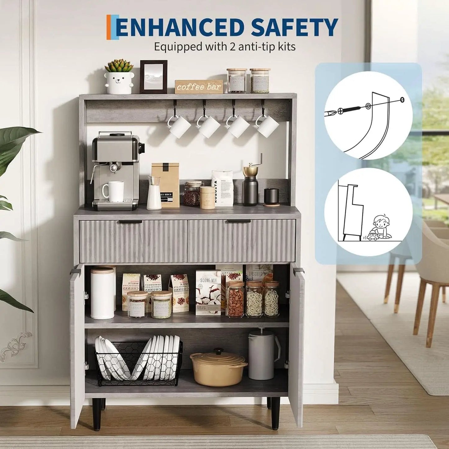 Grey Sideboard Cabinet With 2 Drawers For Dining Room from PriceLows™