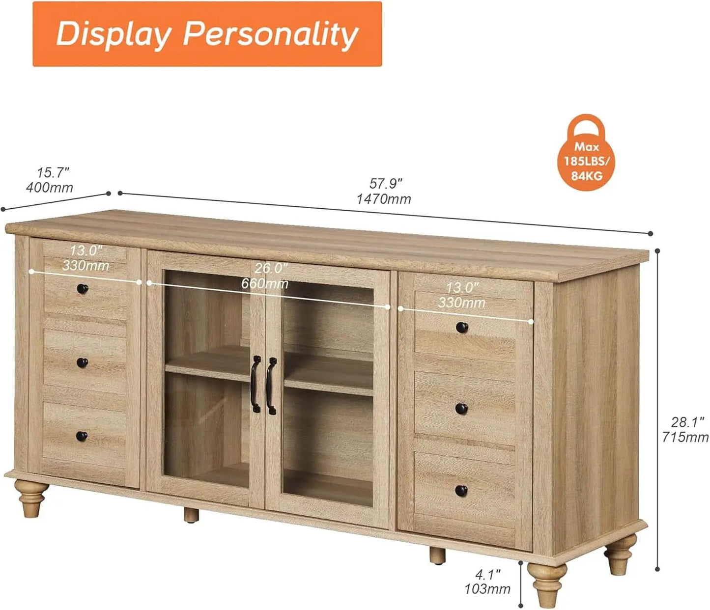 Oak Glass Door Farmhouse TV Stand For 75 Inch TVs Console from PriceLows™