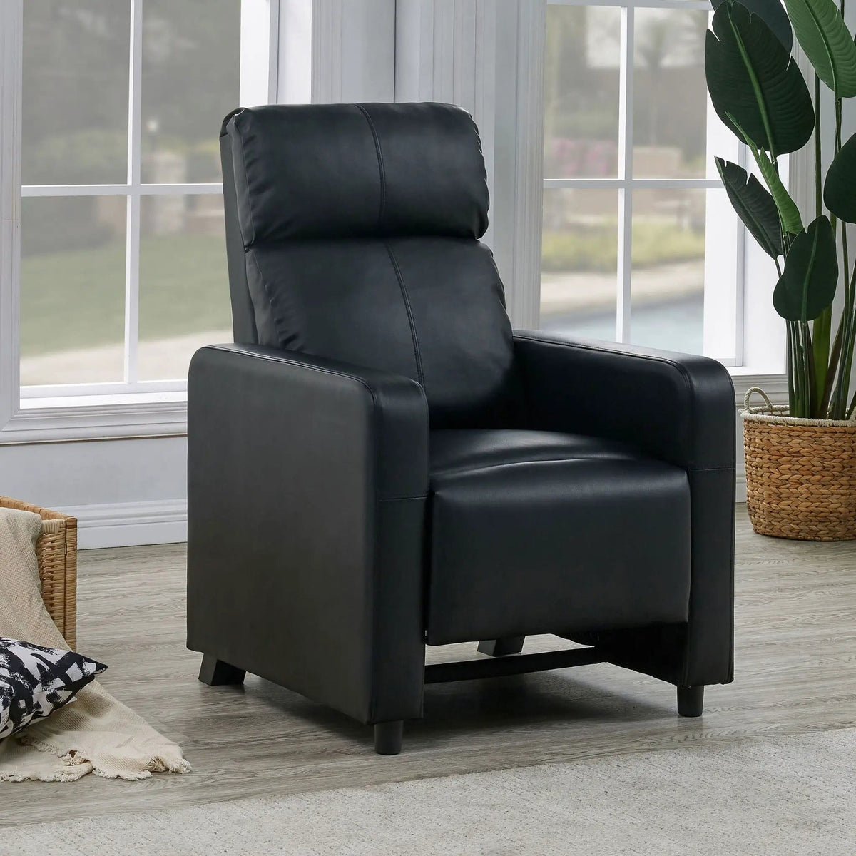 Push Back Recliner - Reclining Chair | 29.5 x 33.75 x 41.25 in | Faux Leather & Polyester | Black